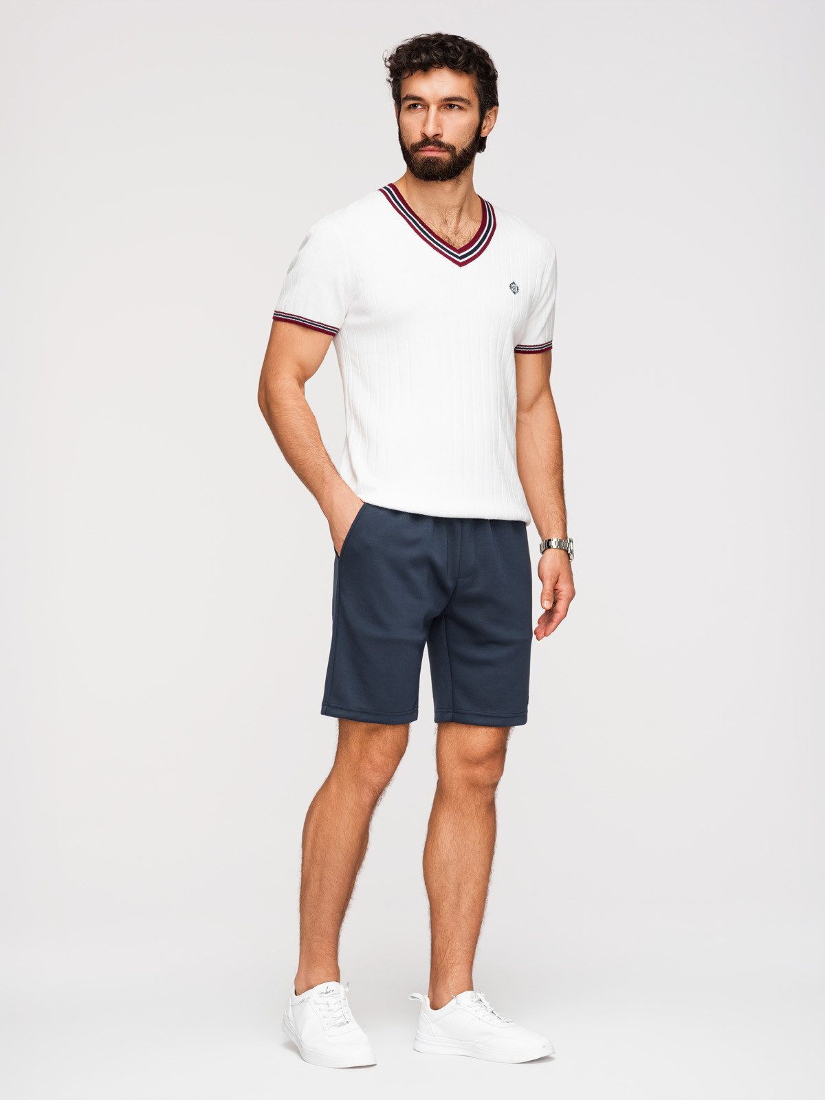 OMBRE Sweatshorts Herren Sweatshorts Regular Fit Elastischer Bund Dunkelblau XL (kein Set, 1-tlg) Elastischer Bund mit Kordelzug – Bild 3 von 5
