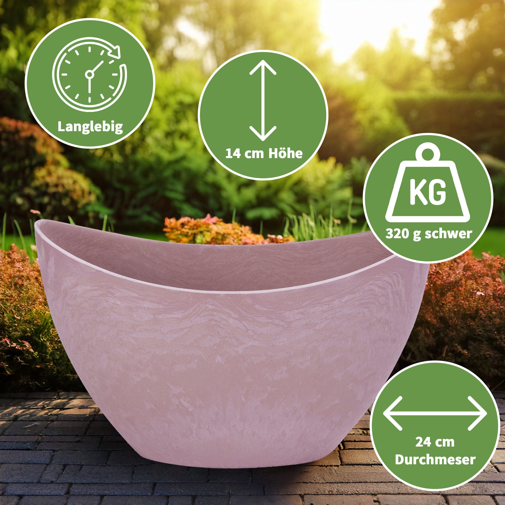 matches21 HOME & HOBBY Blumentopf Hohe Pflanzschale oval Vintage alt-rosa 24 x 14 cm wetterfest (1 St), Schiffchen Deko-Schale als Tischdeko Blumen-Schale Outdoor Garten-Deko
