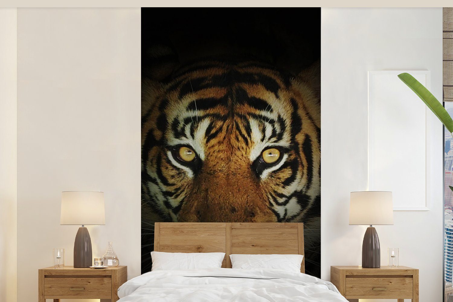 MuchoWow Fototapete Tiger - Licht - Augen, Matt, bedruckt, (2 St), Vliestapete für Wohnzimmer Schlafzimmer Küche, Fototapete