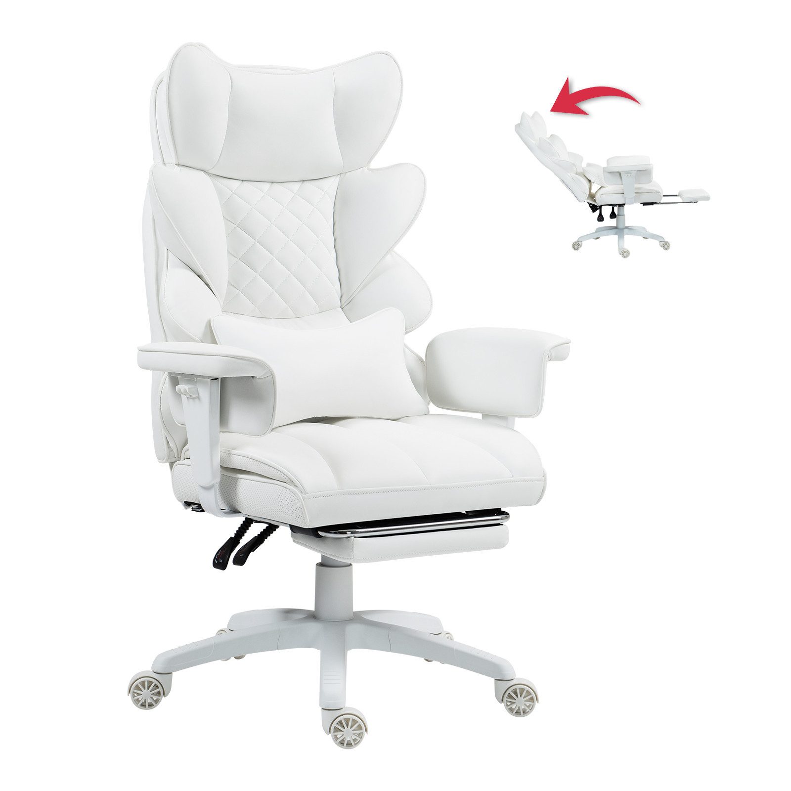 Dowinx Gaming-Stuhl Bürostuhl Ergonomisch mit Taschenfeder-Kissen (Packung), Chefsessel mit weiche Rückenlehne und verstellbare Lendenkissen