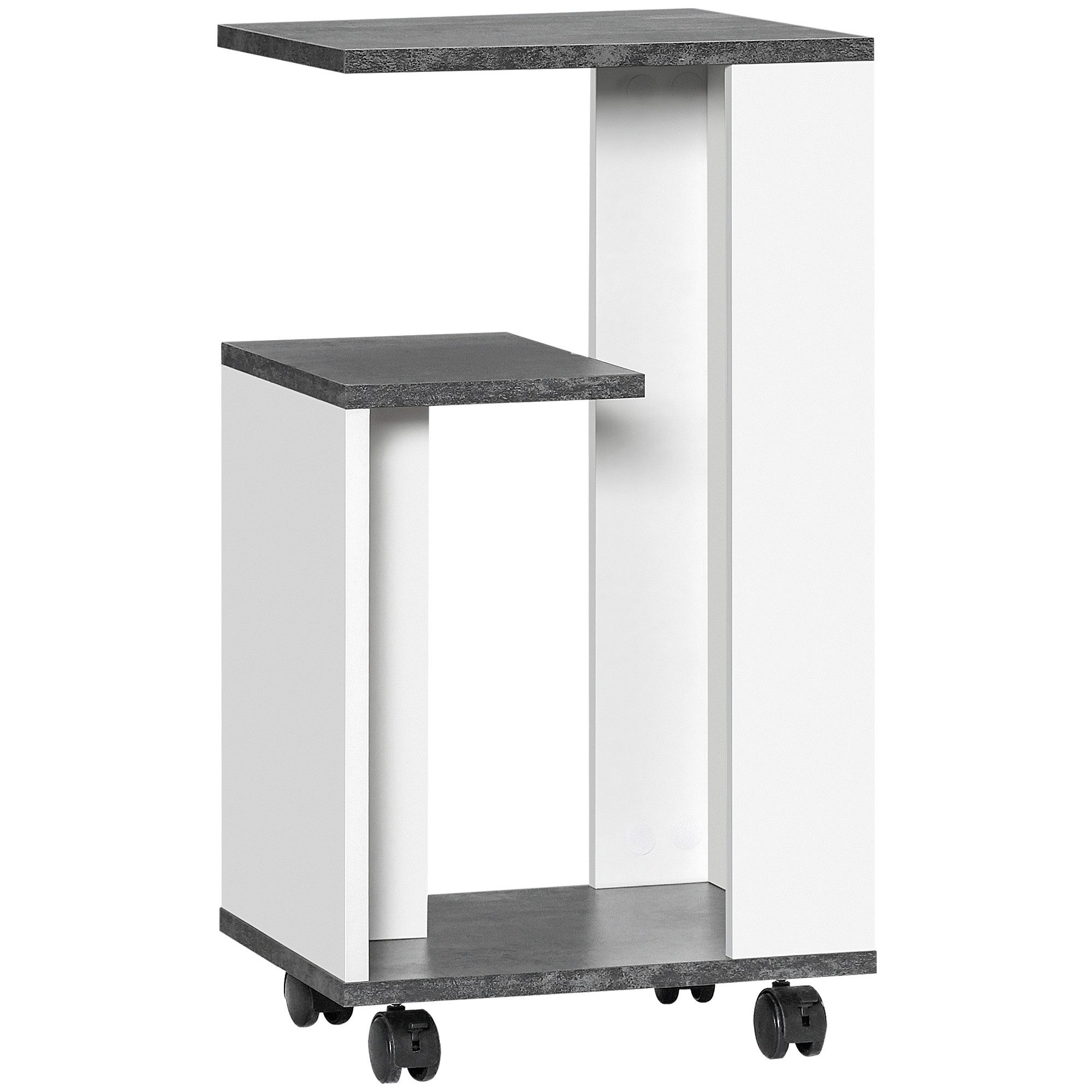 HOMCOM Nachttisch Beistelltisch mit Rollen Couchtisch modern Design mit 3 Regalen (Sofatisch, 1-St., Kaffeetisch), für Schlafzimmer Wohnzimmer Grau Weiß 35 x 29 – Bild 2 von 5