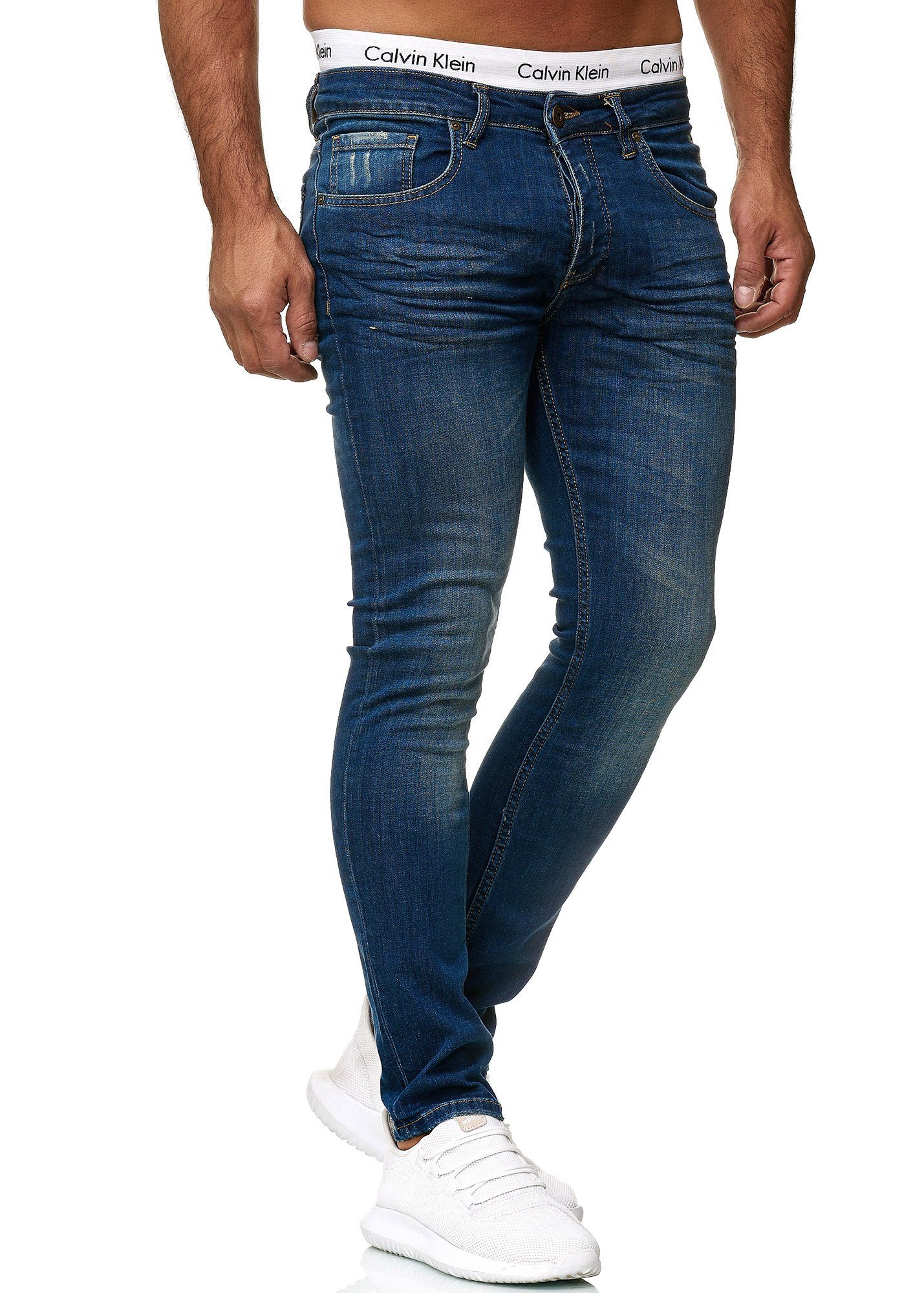 Code47 Skinny-fit-Jeans Code47 Designer Herren Jeans Hose Regular Skinny Fit Jeanshose Basic 608 Heavy Blue Used