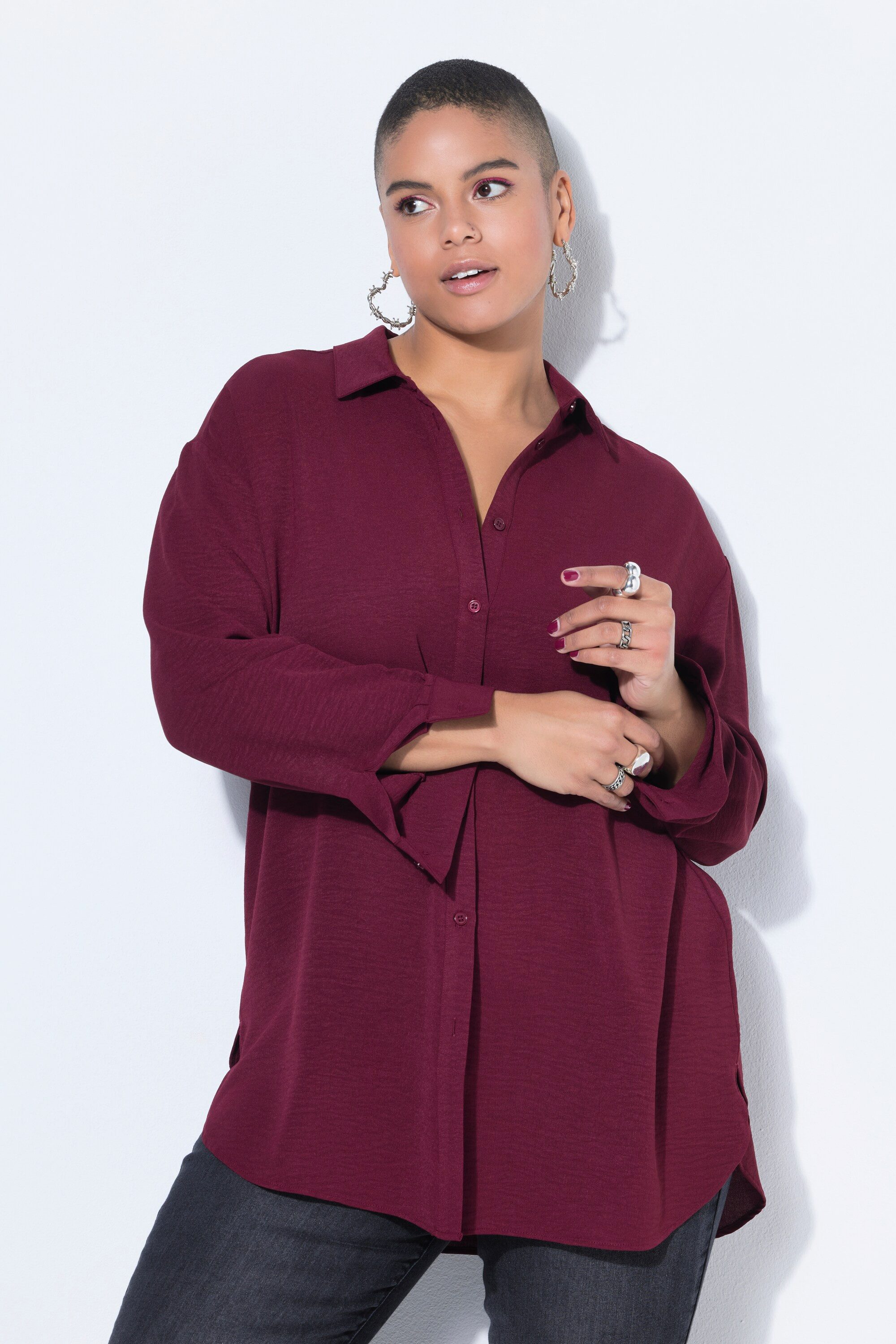 Hemdbluse Hemdbluse oversized Krepp Langarm