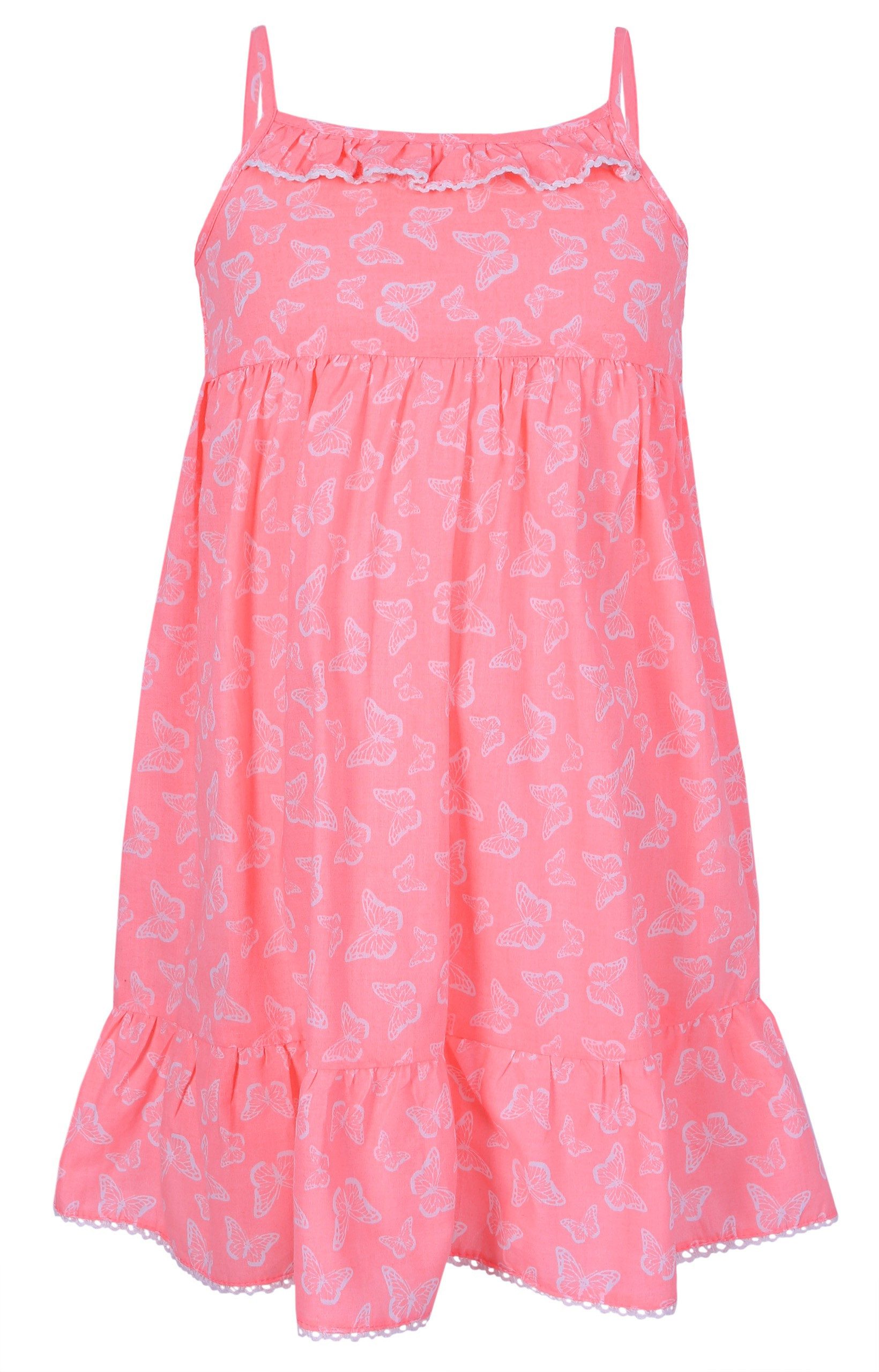 Sommerkleid Neonorangefarbiges Kleid mit Schmetterlingen 5-6 Jahre