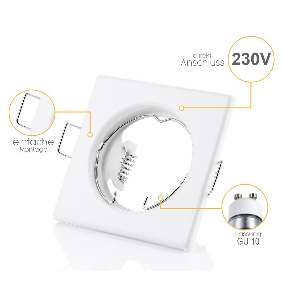 Sweet LED Deckenspot spot eckig weiß GU10 230V 10 stück, ohne Leuchtmittel, Einbauspots, Deckenspots, Einbaustrahler, Deckenlampe