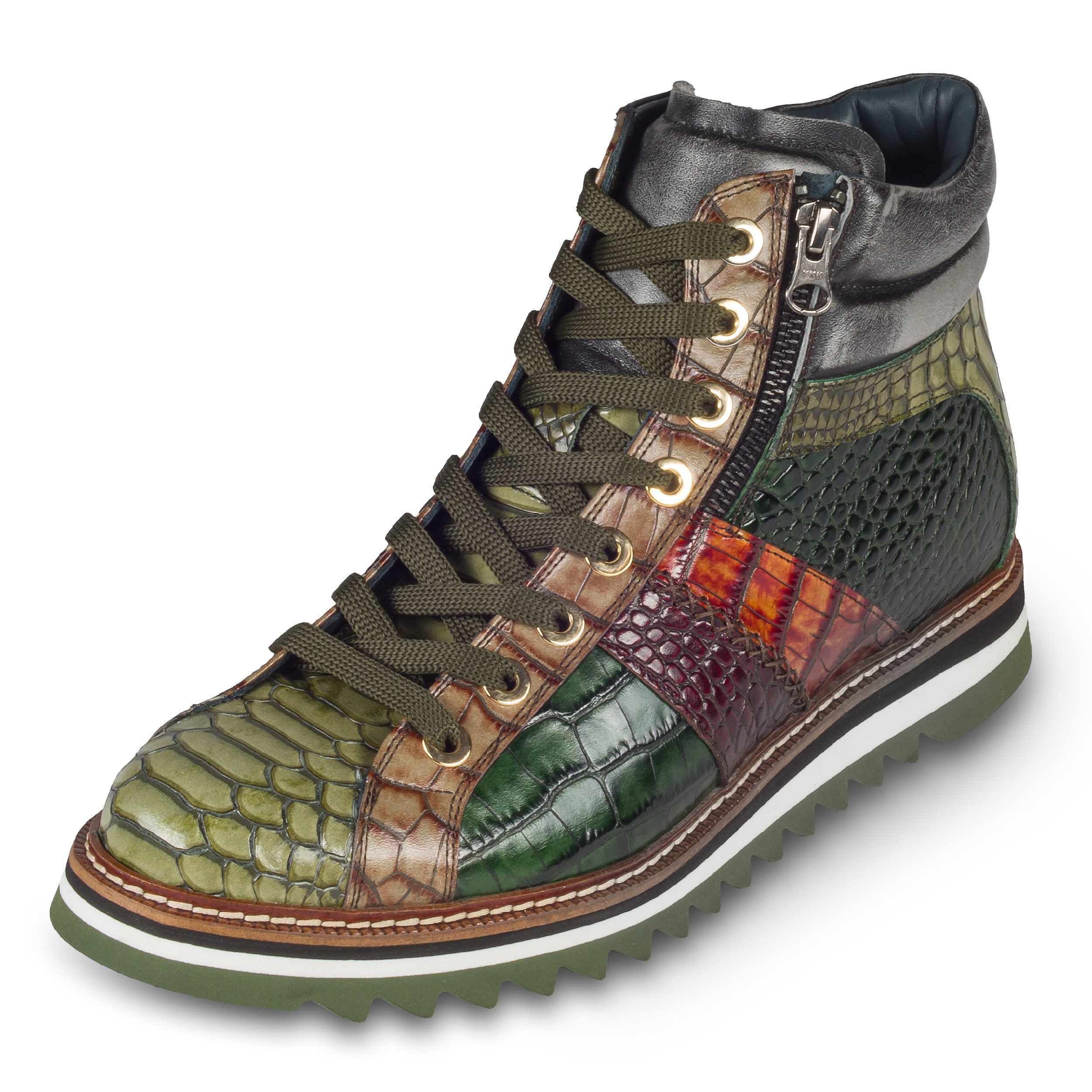 Lorenzi Lorenzi Sneaker-Stiefel Herren grün/braun, Leder Kroko-Prägung Snea günstig online kaufen