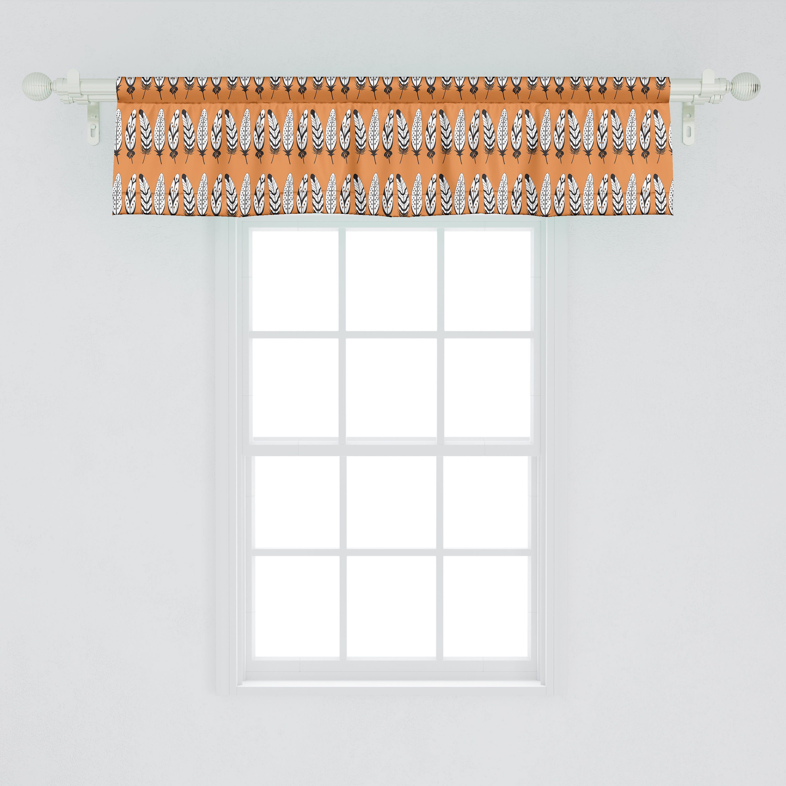Scheibengardine Vorhang Style Dekor mit Verzieren Stangentasche, Küche Schlafzimmer Retro Abakuhaus, Volant Elemente Feder für Microfaser