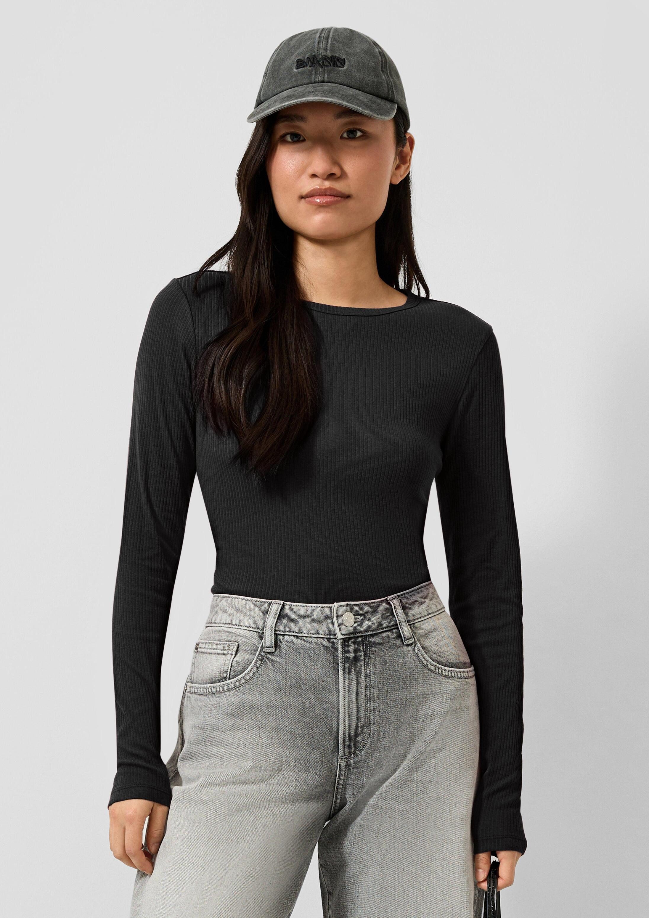 QS Langarmshirt T-Shirt Geripptes Longsleeve