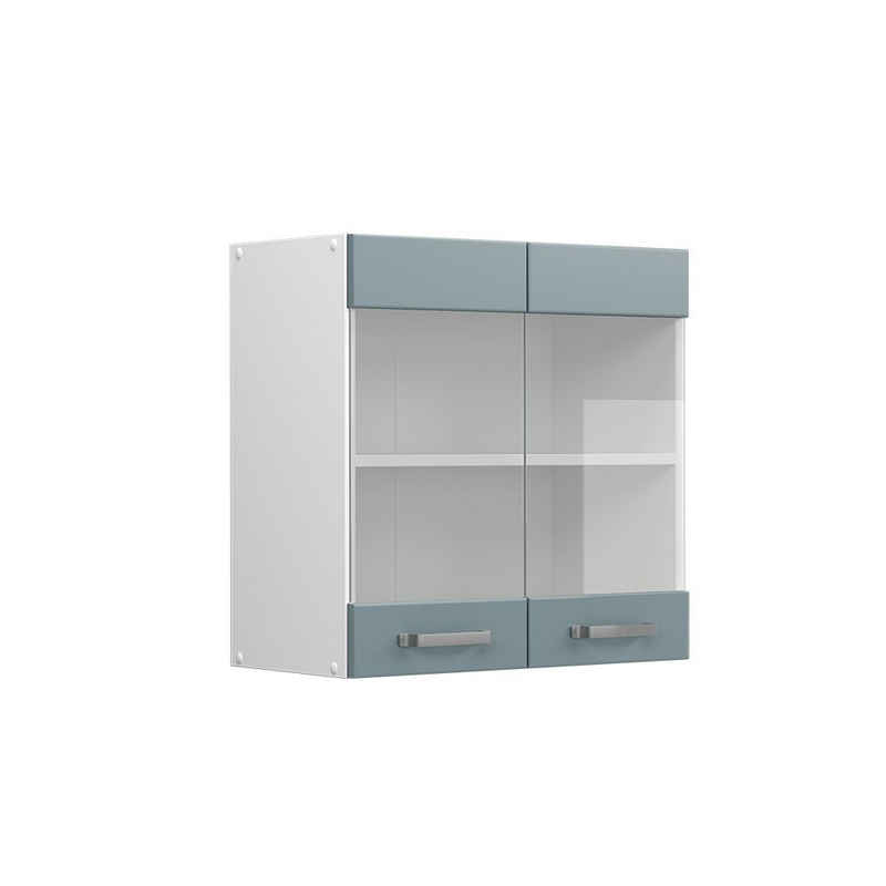 Vicco Glashängeschrank Küchenschrank R-Line Weiß Blau Grau 60 cm