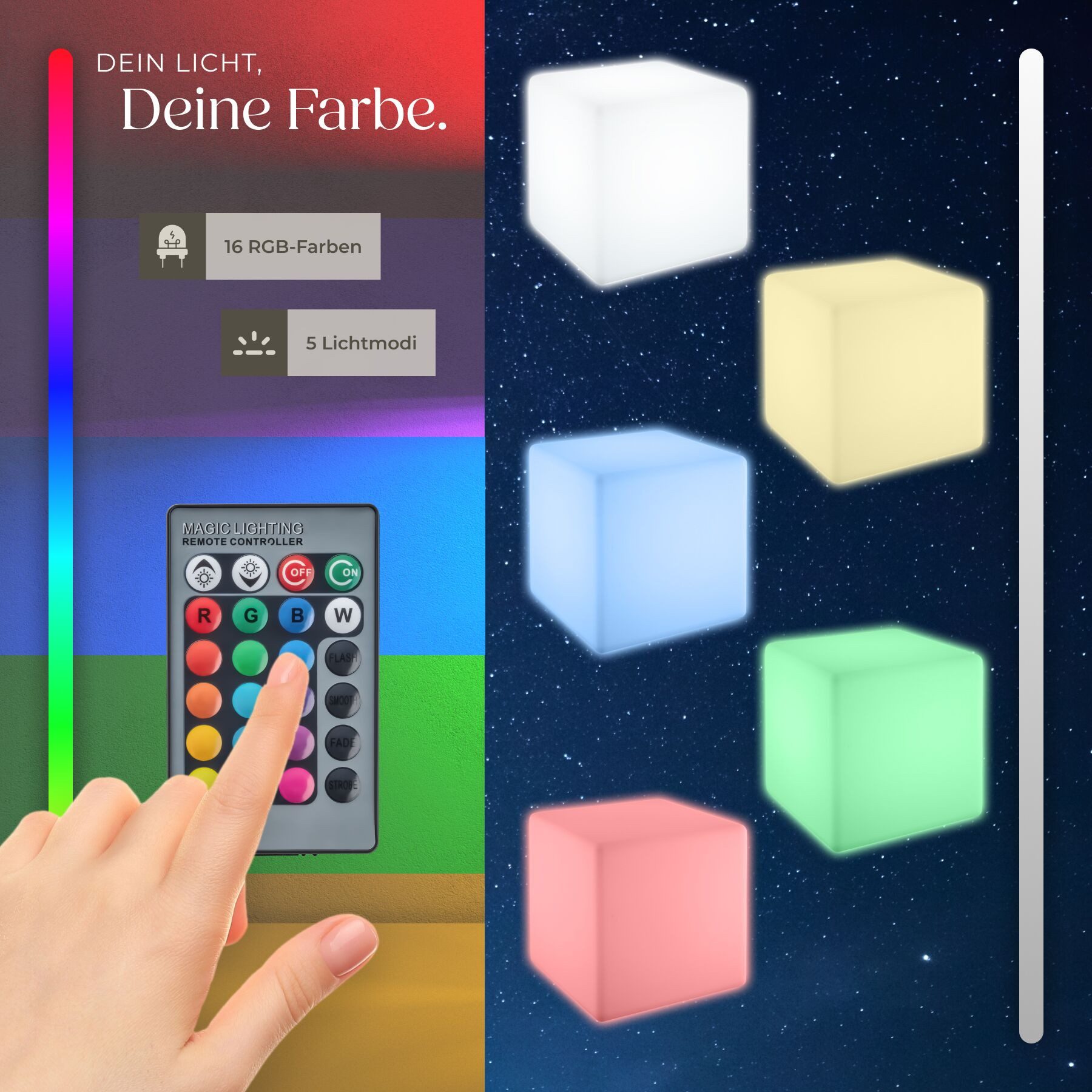 tectake LED Gartenleuchte Leuchtwürfel Luminous Cube, LED, mit Fernbedienung, LED, Bunt, Stylischer LED-Würfel mit 4 Standfüßen und indirekter Beleuchtung