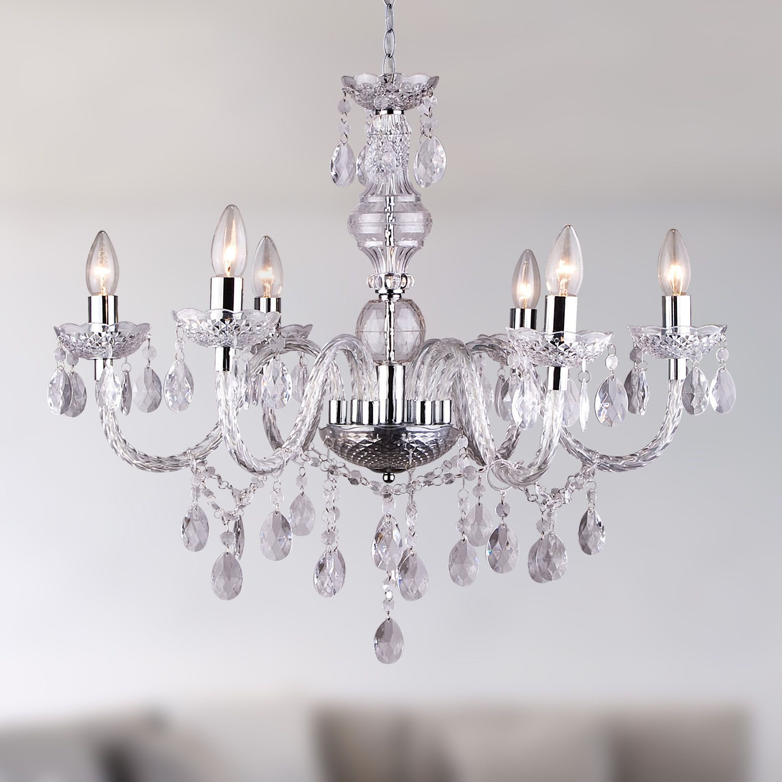 bmf-versand Люстры Люстры Kristall Wohnzimmer Hängelampe Luster Silber Kristalle, Kristallleuchter, ohne Leuchtmittel, höhenverstellbar