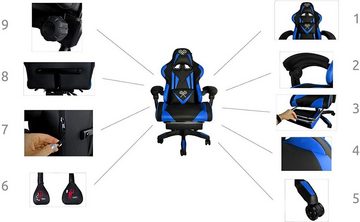 MALATEC Gaming Chair MALATEC Gaming Stuhl Bürostuhl Schreibtischstuhl mit Fußstützen Kissen Ergonomisch Ergnomisch für Gamer