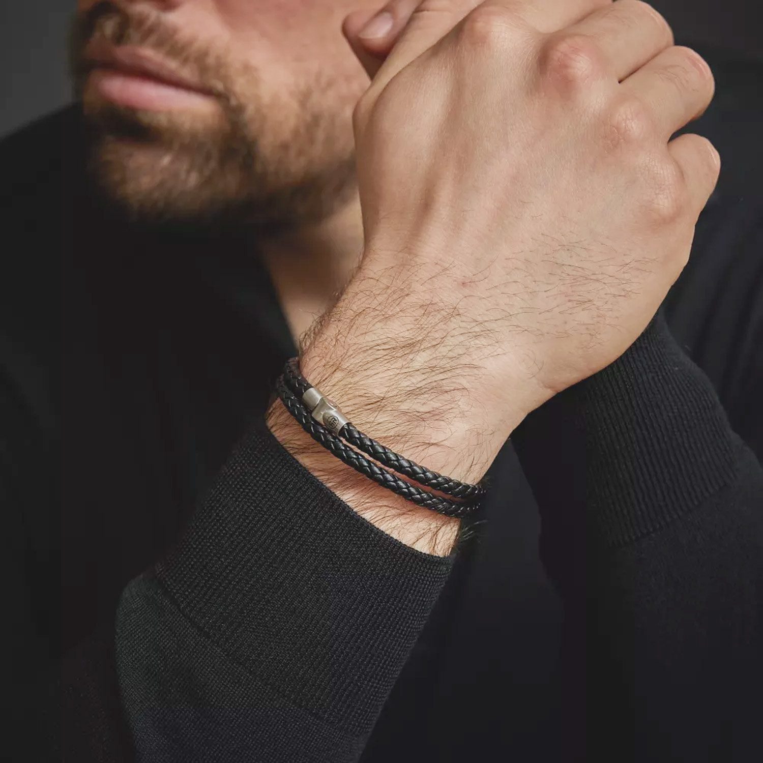 Rebel & Rose Wickelarmband Herren-LederFull Metal Double Round Black
