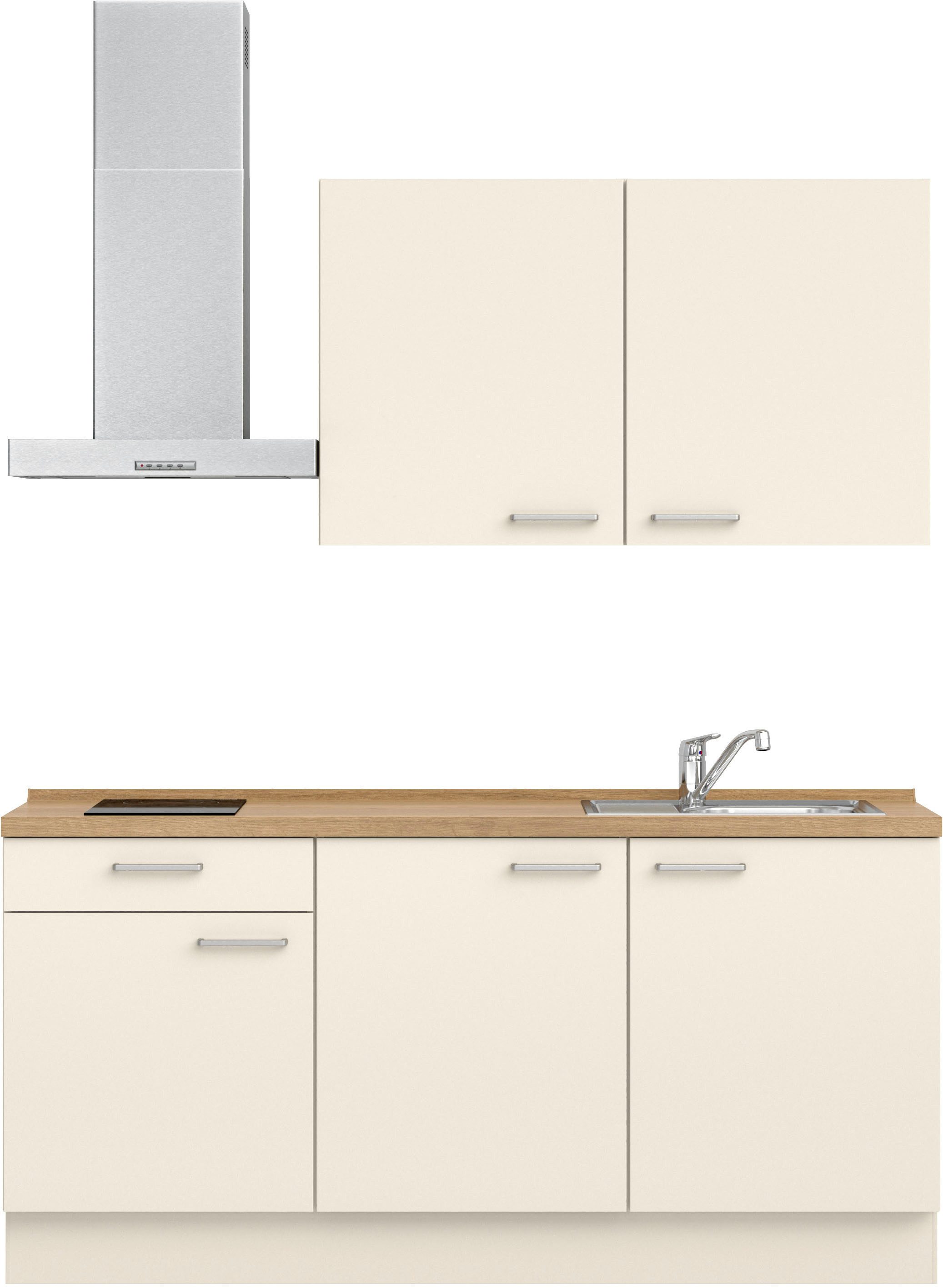 Front: Lacklaminat Magnolia supermatt | Korpus: Magnolia matt | Arbeitsplatte: Eiche Sierra Nachbildung