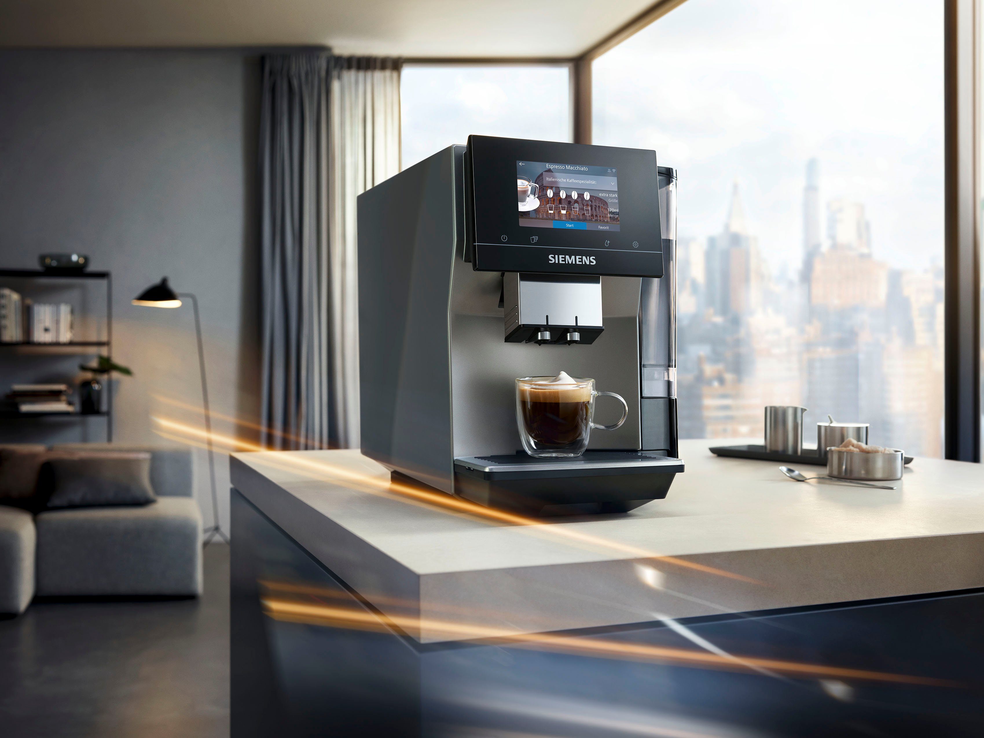 SIEMENS bis metallic 10 Inox Milchsystem-Reinigung Kaffeevollautomat EQ.700 Full-Touch-Display, silber TP705D47, speicherbar, Profile