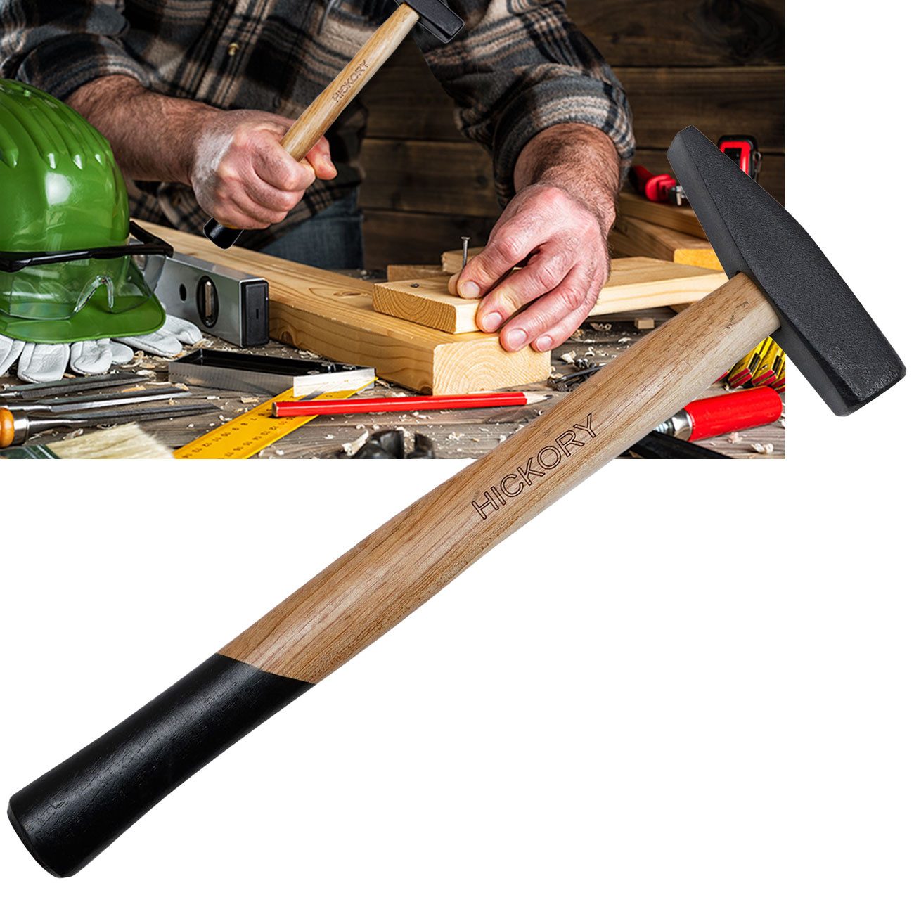 Brüder Mannesmann Werkzeuge Hammer Schlosserhammer 300g, Hickory-Stiel DIN 1041 Werkzeugstahl Stahlkopf, Schlosserhammer mit bruchsicherem Holzstiel für ideale Schlagdämpfung