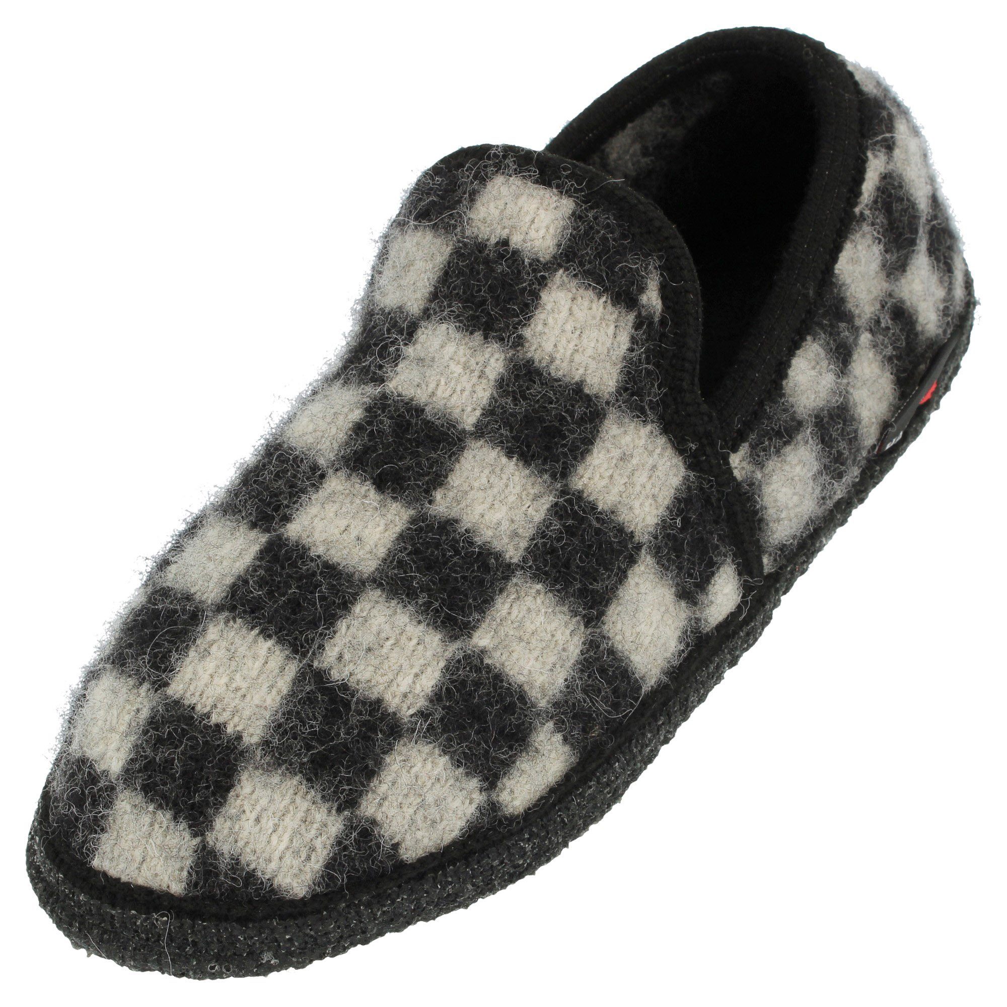 Haflinger Loafer Chess Walkstoff Slipper Ballerina Hausschuh mit Karo Motiv Hausschuh
