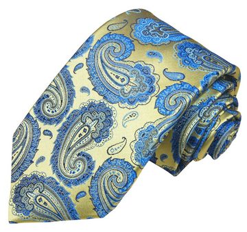 Paul Malone Krawatte 7-Fold Seidenkrawatte Schlips modern elegant 100% Seide paisley (Set, 2-St., mit Einstecktuch) gold blau S13977-9