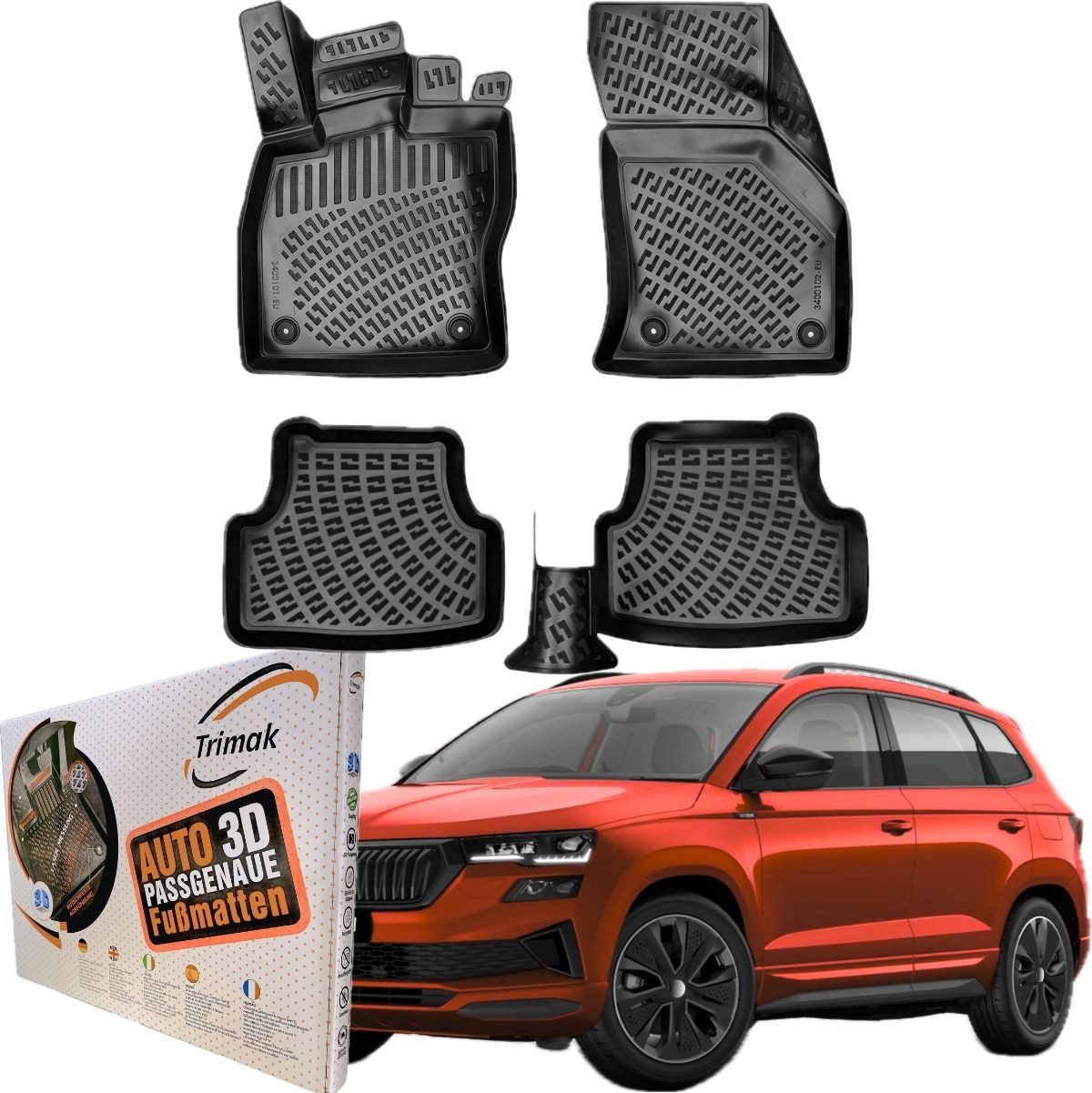 Trimak Passform-Fußmatten Oder Kofferraumwanne Oder Set, Skoda Karoq ab 2017 Gummimatten Auto TPE Allwetter Fussmatten