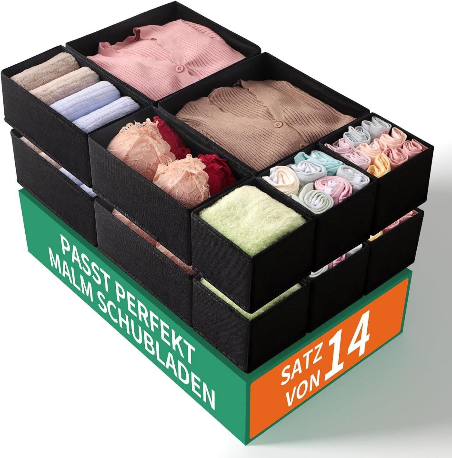 Schubladeneinsatz Malm Schubladen Organizer Set 14-teilig Schwarz flexibel faltbar