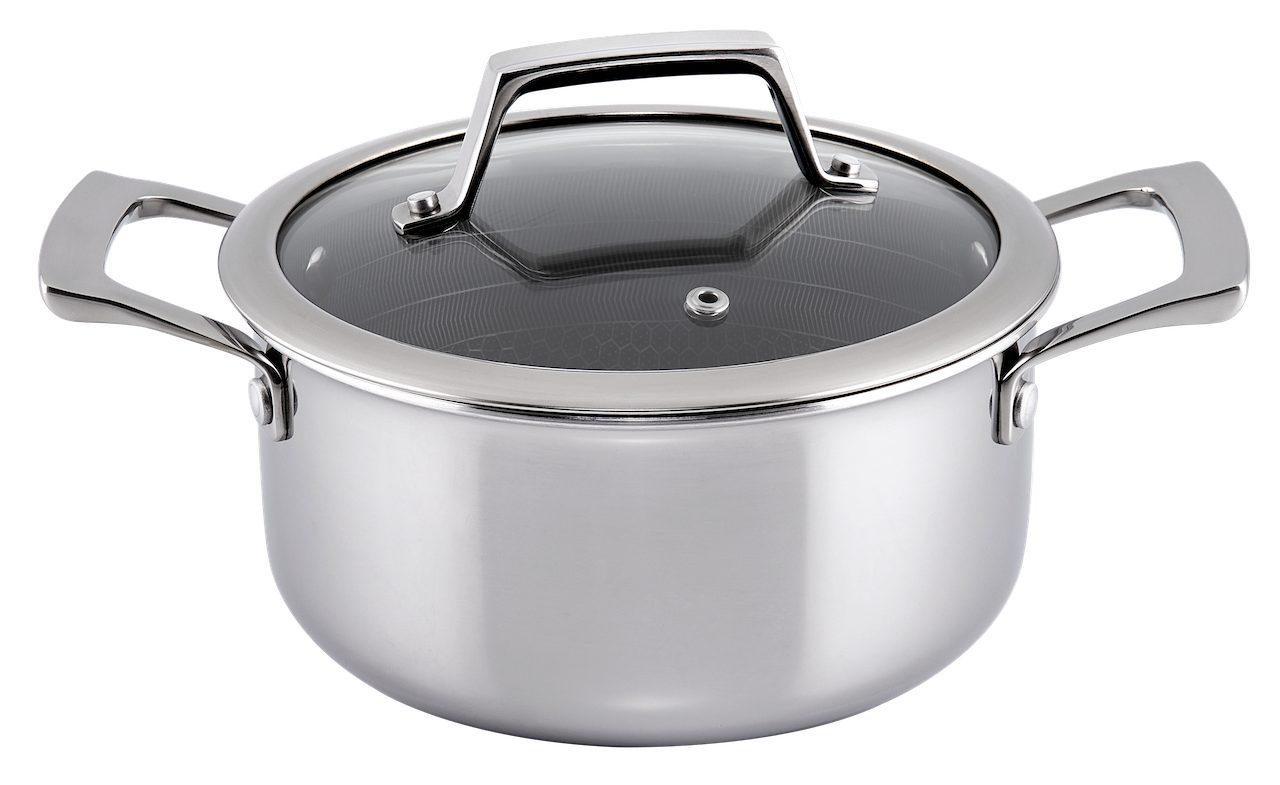 Hâws Kochtopf Hâws Santo Edelstahltopf antihaftbeschichtet mit Deckel, Edelstahl, PFAS-Frei, Dreischicht-Material, Edelstahl-Wabenstruktur, Induktion