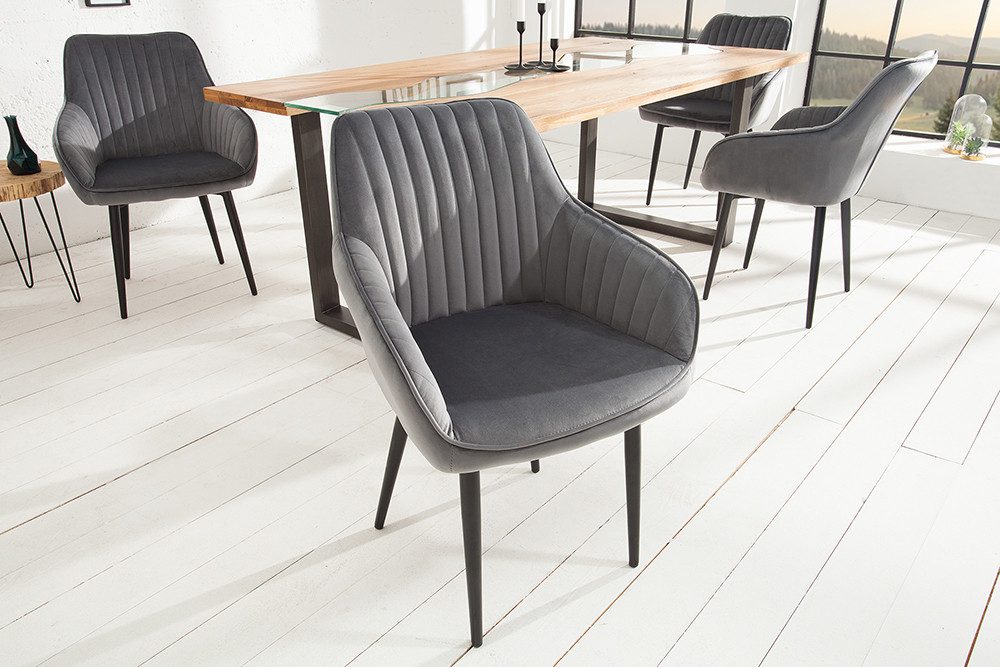 riess-ambiente Polsterstuhl TURIN silbergrau/schwarz - Samt, Metallbeine, Ziersteppung, Armlehne (Einzelartikel, 1 St), gepolstert & im retro Design - ideal für – Bild 4 von 5