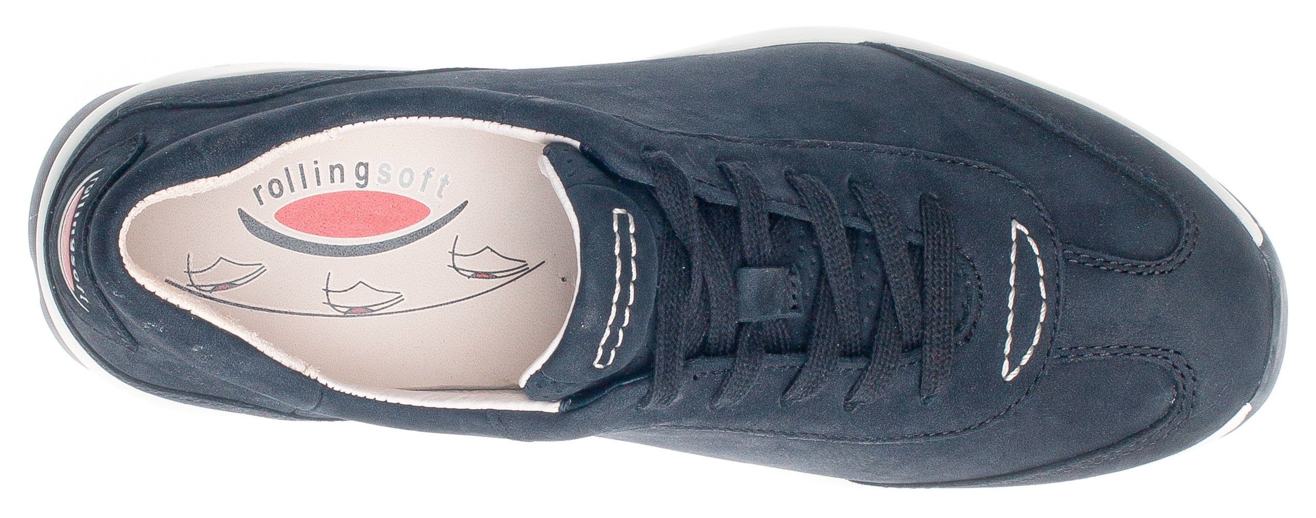 Gabor Rollingsoft Keilsneaker mit der nachtblau Logoschriftzug an Ferse