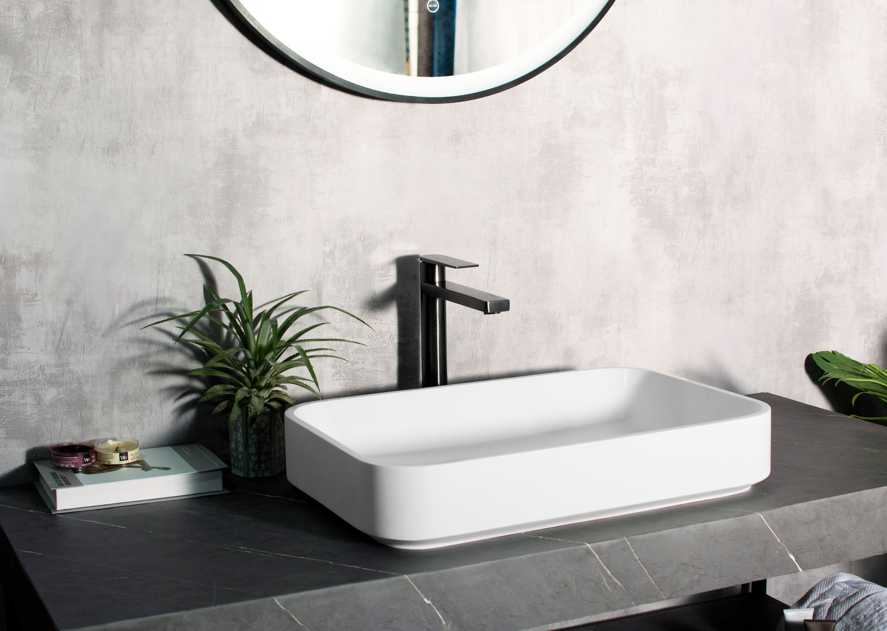 Bernstein Waschbecken NT38, aus Mineralguss - 60 x 40 x 11 cm - Weiß matt günstig online kaufen