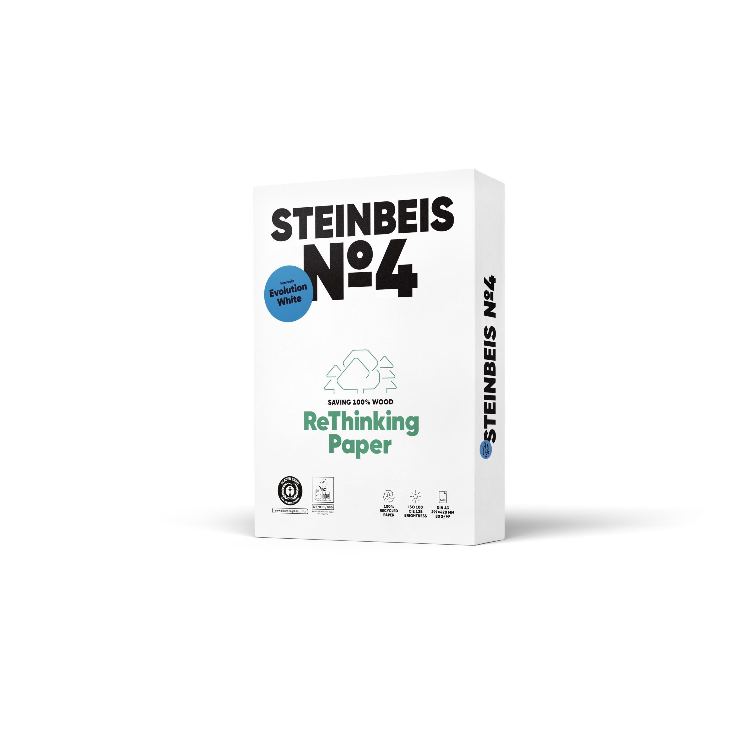 STEINBEIS Druckerpapier No. 4 500 weiß, Blatt - Evolution Recyclingpapier, - A3, White 80g