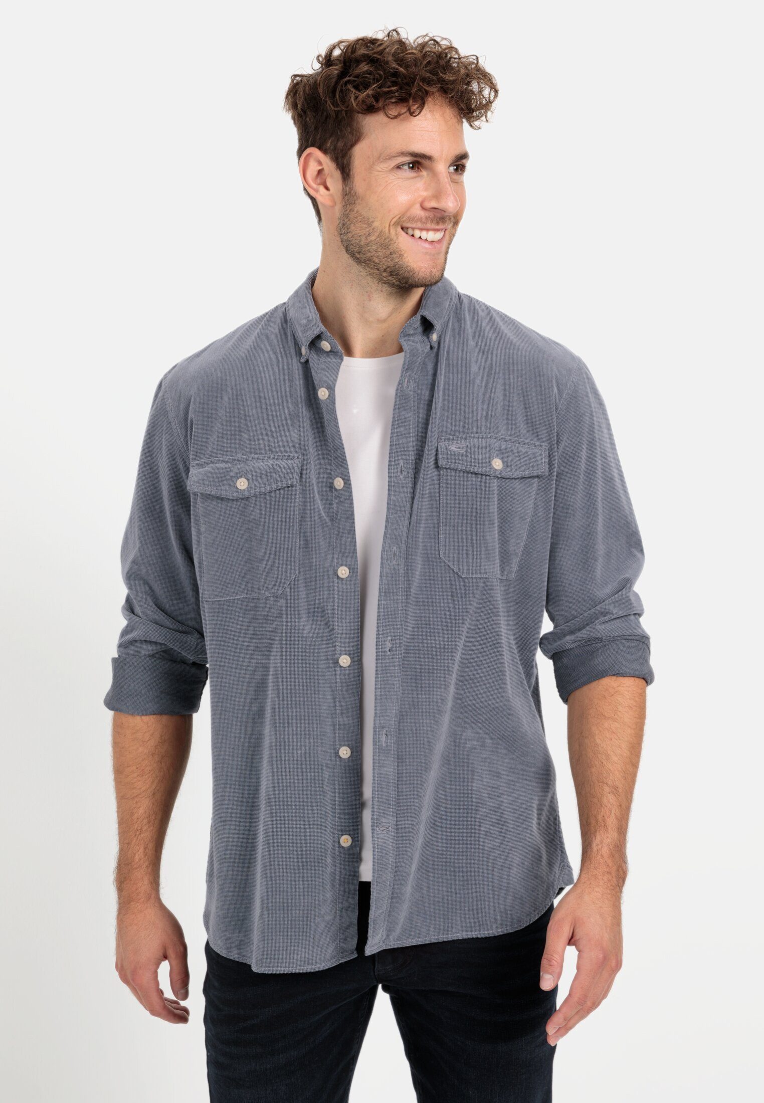camel active Langarmhemd in Regular Fit aus Cord Langarm Button-Down Button günstig online kaufen