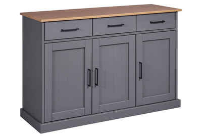 Inter Link Kommode Oak Colori Kommode, Küchenschrank mit 3 Schubladen 3 Türen, aus Massivholz, Landhaus modern