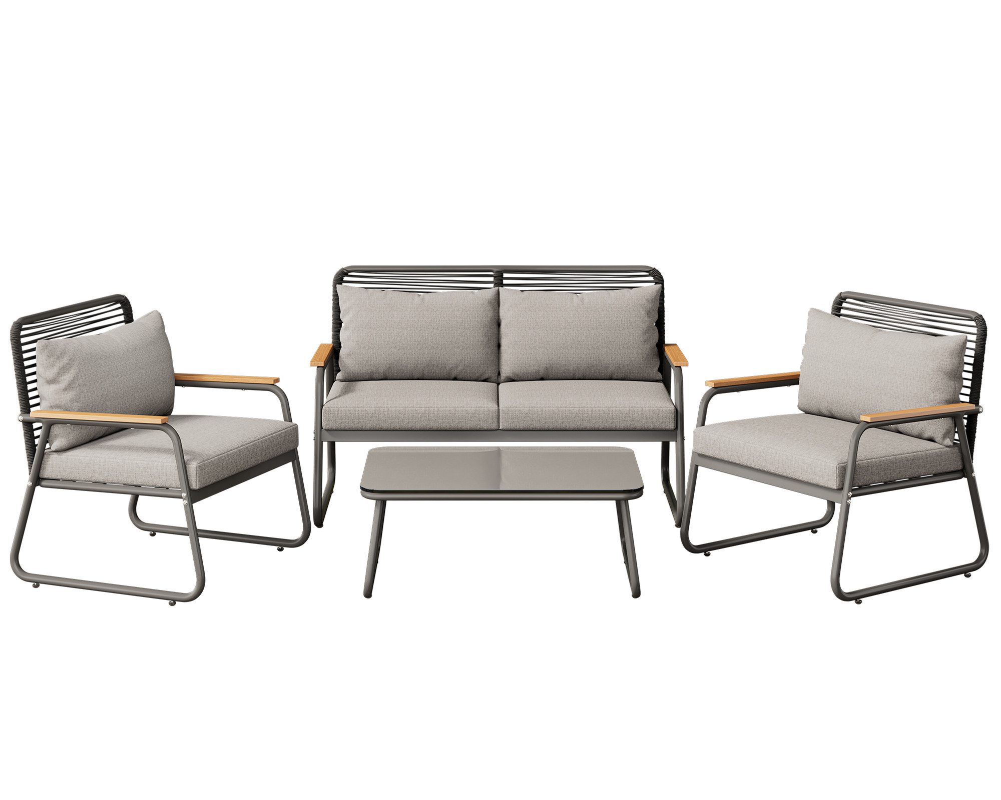 KLAM HOME Gartenlounge-Set Garten-Lounge-Set für 4 Personen mit Tischplatte aus gehärtetem Glas, (4-tlg., 1 2-Sitzer Sofa, 2 Крісла, 1 Couchtisch), geeignet für Gärten, Schwimmbäder und andere Außenbereiche