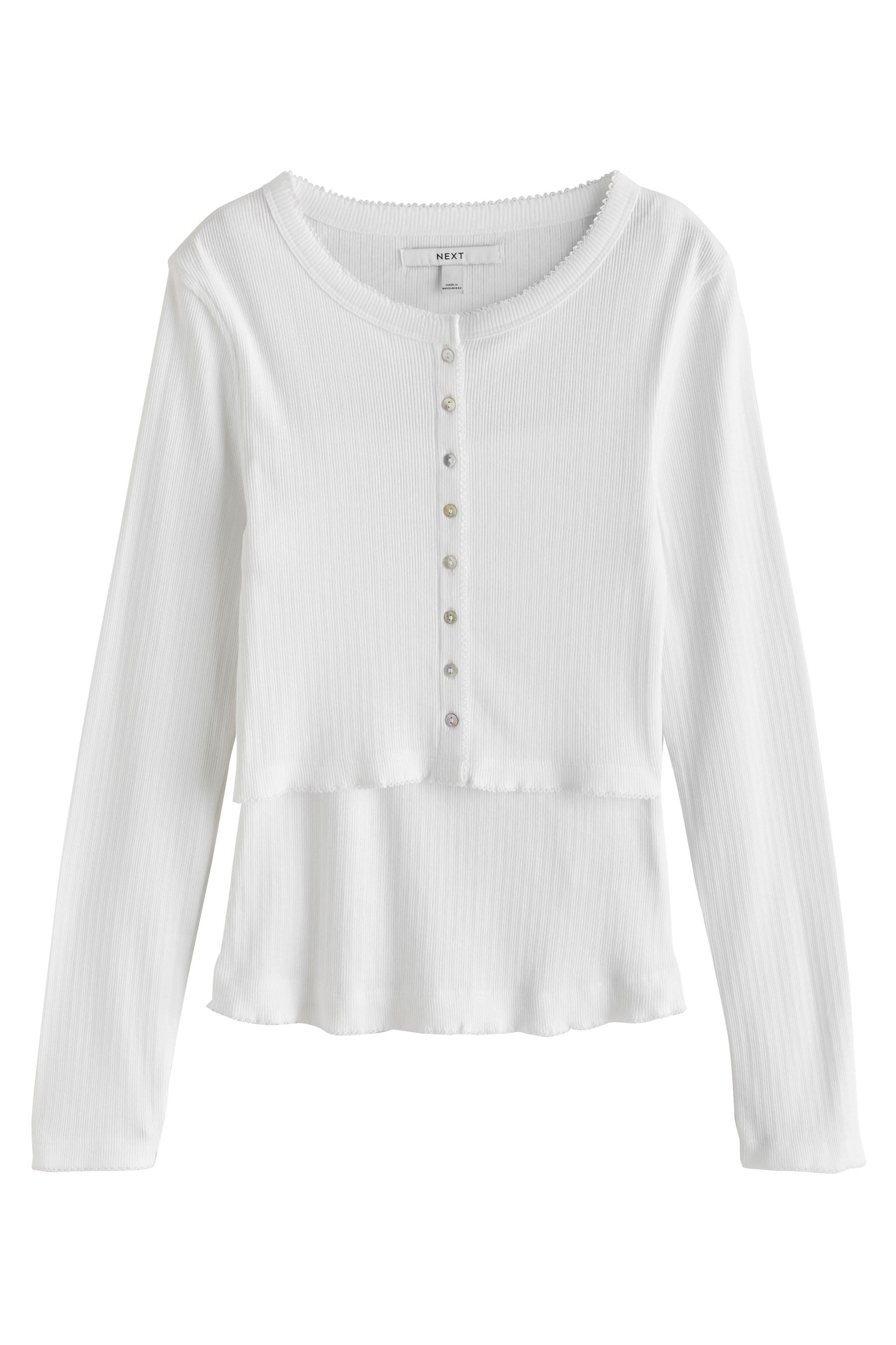 Next Blusenshirt Mehrlagiges Langarmshirt mit Lochstickerei (1-tlg)