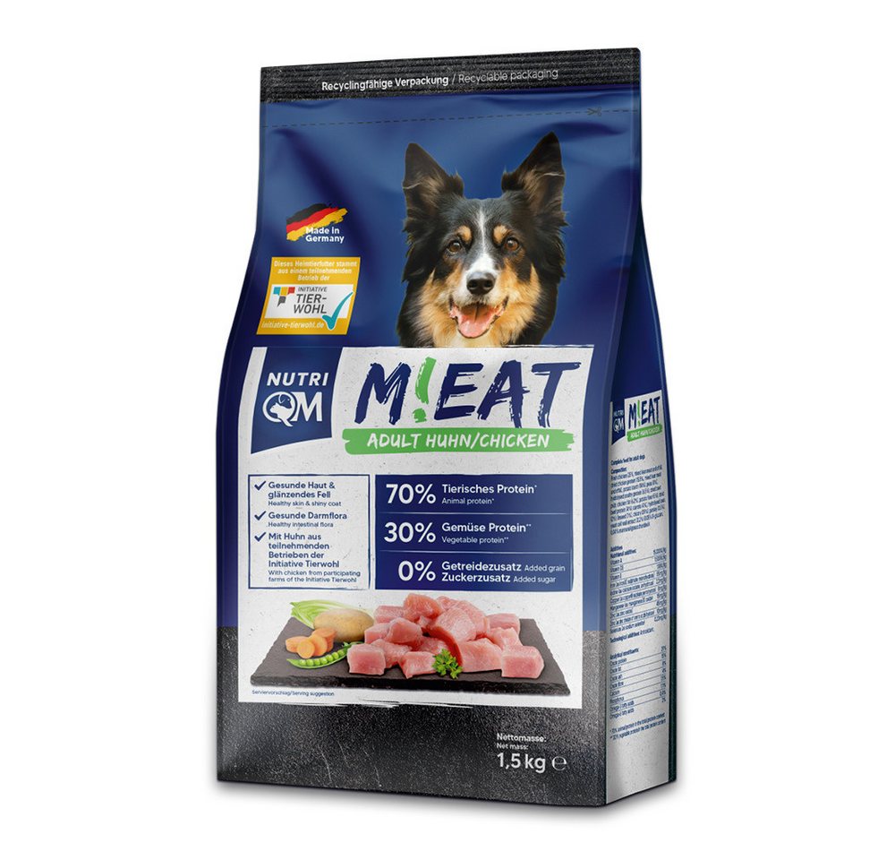 NutriQM M!EAT Adult, getreidefreies Trockenfutter mit ITW-zertifiziertem Huhn, Trockenfutter für: Hunde