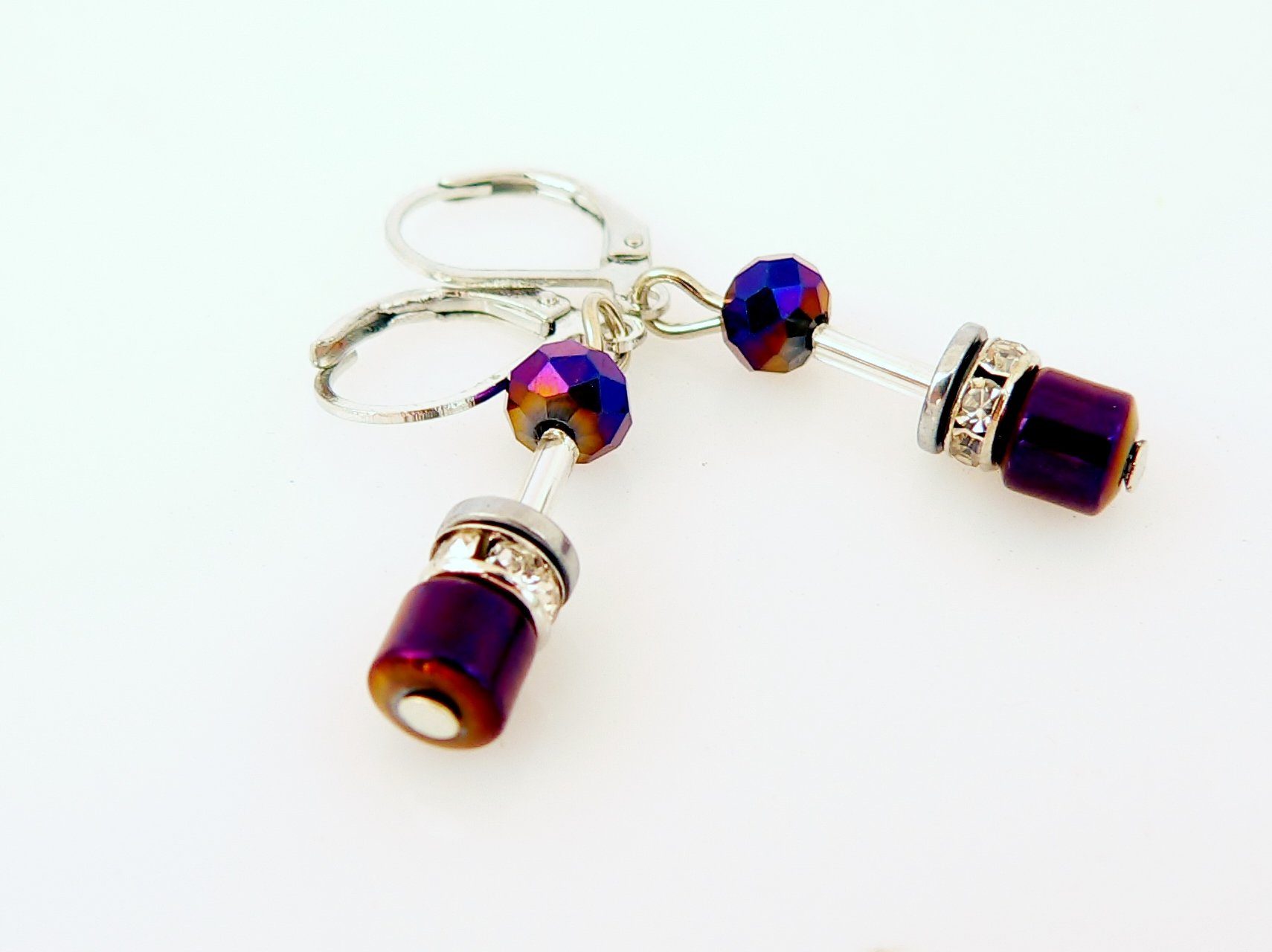 traumschmuck Paar Ohrhänger 607b-o Ohrringe Hänger Walzen Hämatit lila Rondell Strass (Geschenk, Muttertag, Weihnachten, Geburtstag, Valentinstag, incl. Schmuckbox), handgefertigt