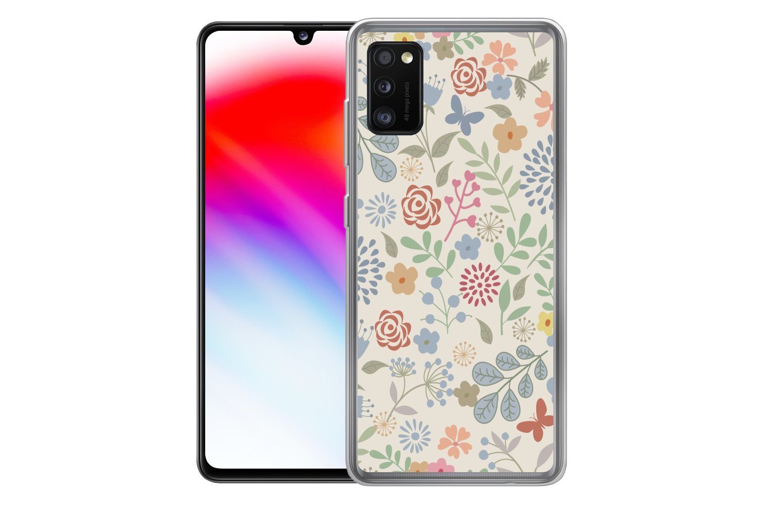 MuchoWow Handyhülle für Samsung Galaxy A41 Eine Blumenmuster-Illustration mit vielen Blume, Smartphone-Bumper, Print, Handy Schutzhülle Dünn