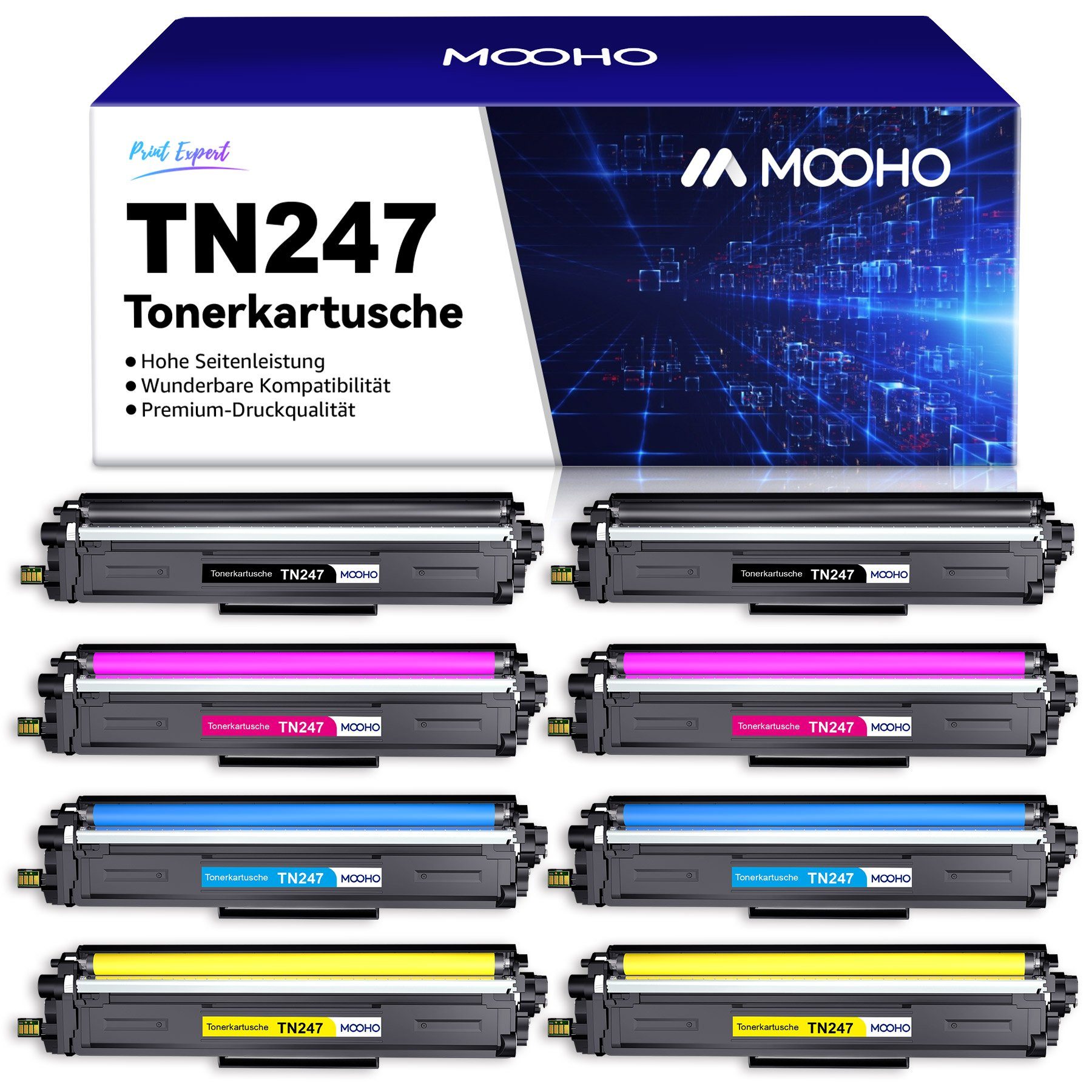 2x MFC-L3770CDW TN247 Brother (MFC-L3750CDW für Ersetzt MOOHO DCP-L3550CDW HL-L3270CDW Tonerpatrone (8er-pack) 2x Gelb TN 243, TN-247 Schwarz, 2x MFC-L3730CDN HL-L3230CDW), Magenta, HL-L3210CW 2x Cyan, MFC-L3710CW L3510CDW