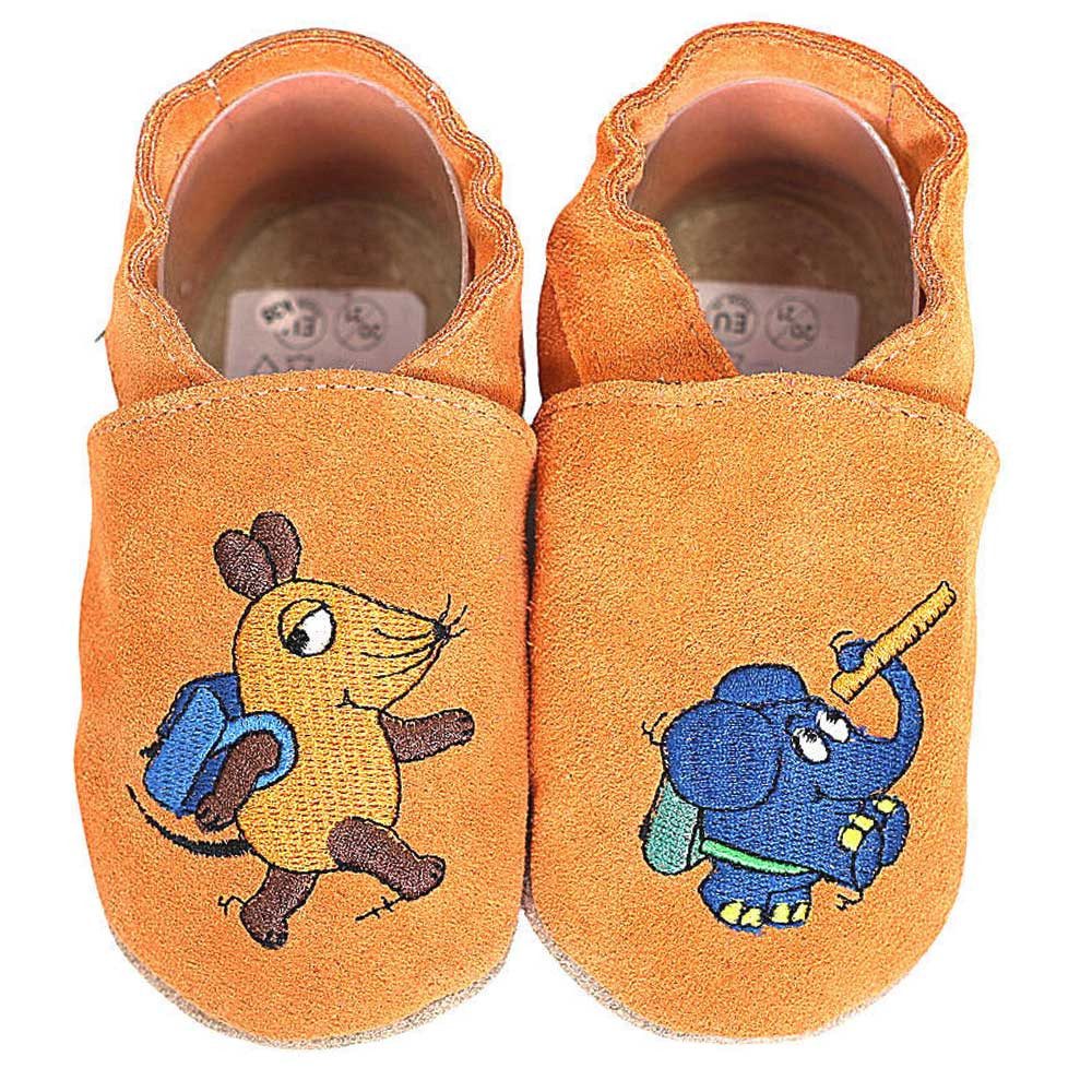 HOBEA-Germany Kitaschuhe Maus mit Elefant Schule apricot 22/23 (1½ - 2 Jahre) Lauflernschuh