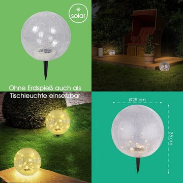 bmf-versand LED Solarleuchte Solarlampe Garten 2er Set Kugel Glas Solarleuchte Außen Solarkugel