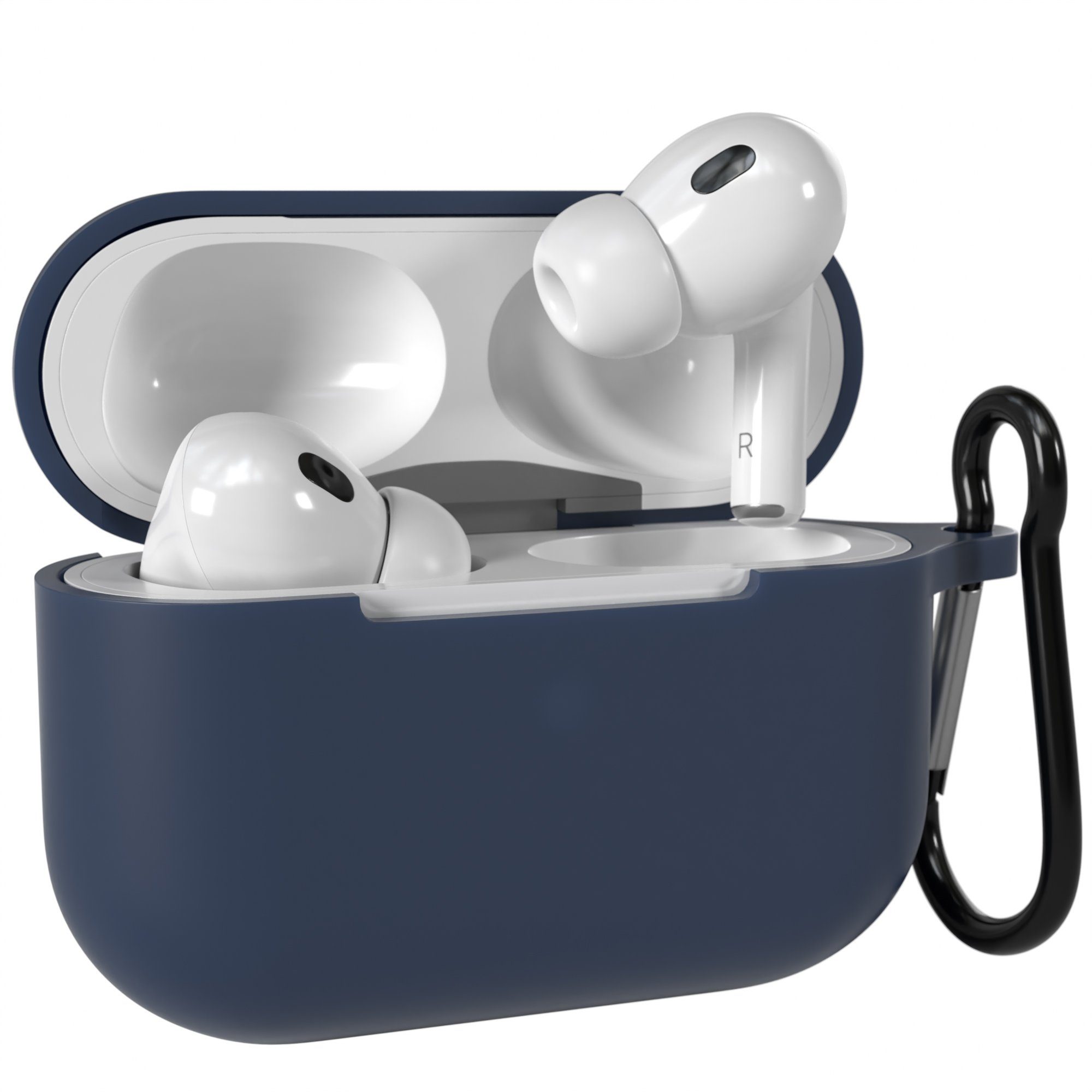 EAZY CASE Kopfhörer-Schutzhülle Silikon Hülle kompatibel mit Apple AirPods Pro 2, Rutschfestes Etui Fullcover Silikoncase Hülle Box Hülle Dunkel Blau
