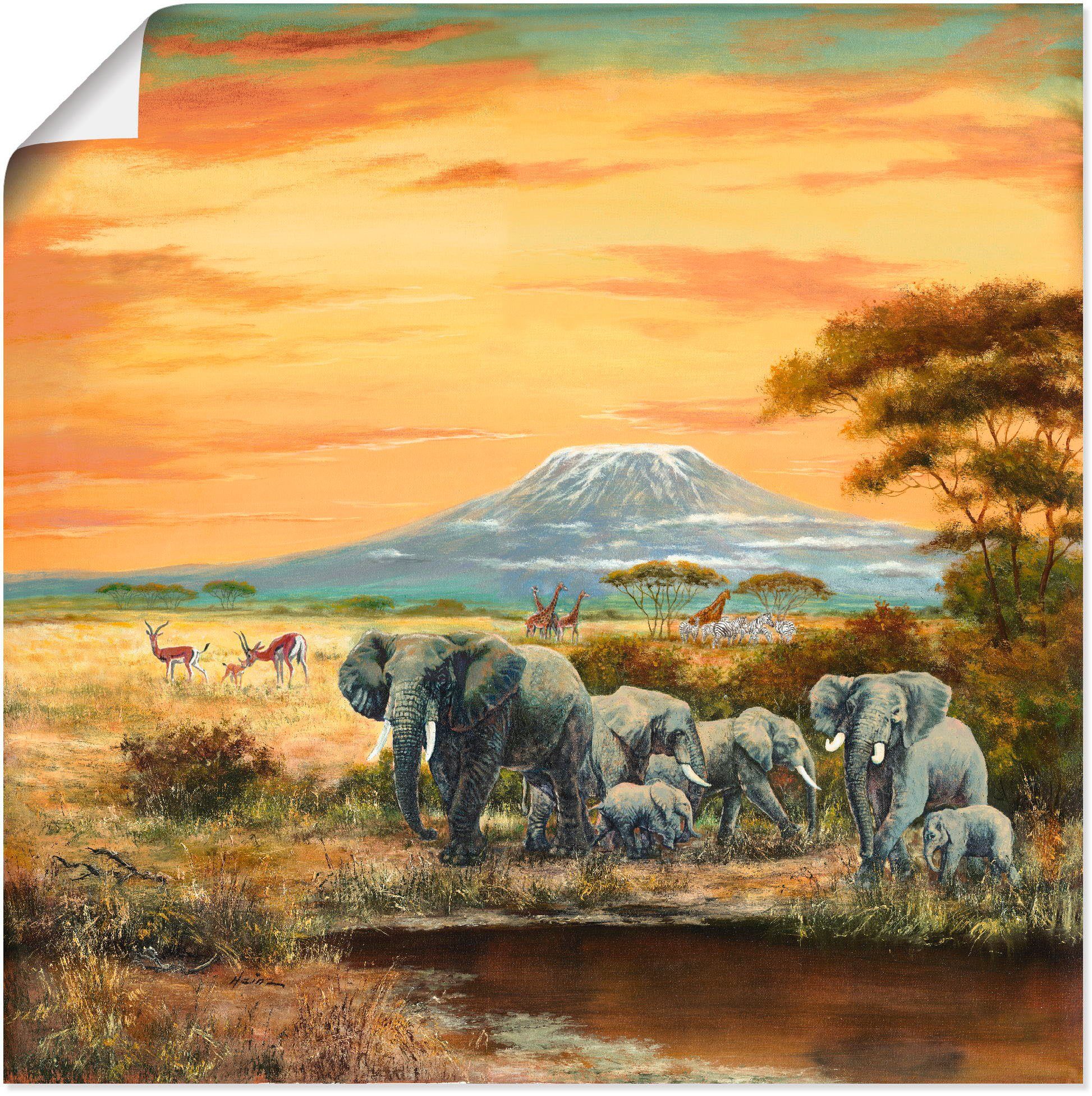 Artland Wandbild Afrikalandschaft mit Elefanten, Wildtiere (1 St), als Alubild, Leinwandbild, Wandaufkleber oder Poster in versch. Größen