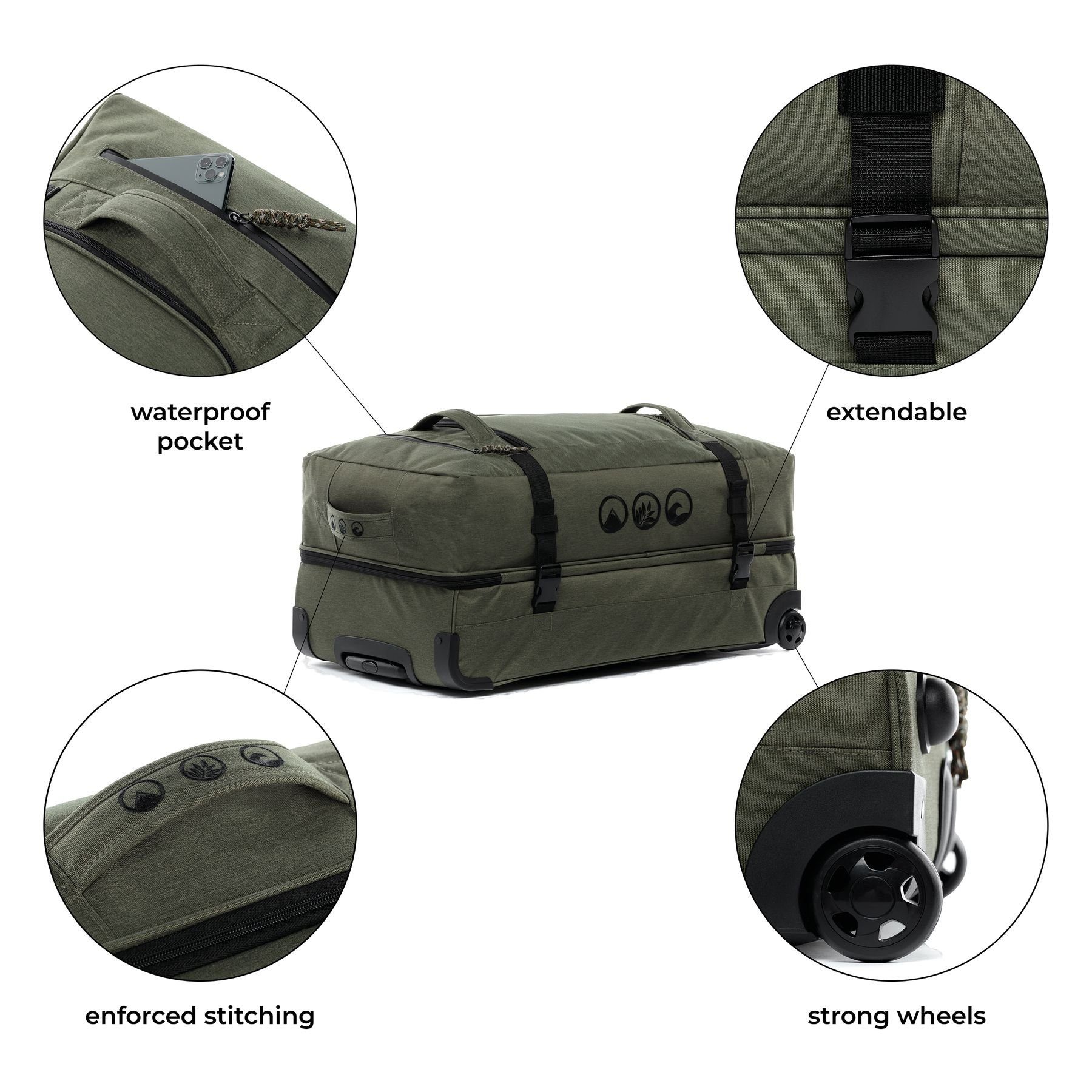 SONS OF ALOHA Koffer Reisetasche mit Rollen groß Duffle 80 cm XXL 140L, Reisetasche mit Rollen Reisekoffer XL - Roll-Koffer recyceltes PET