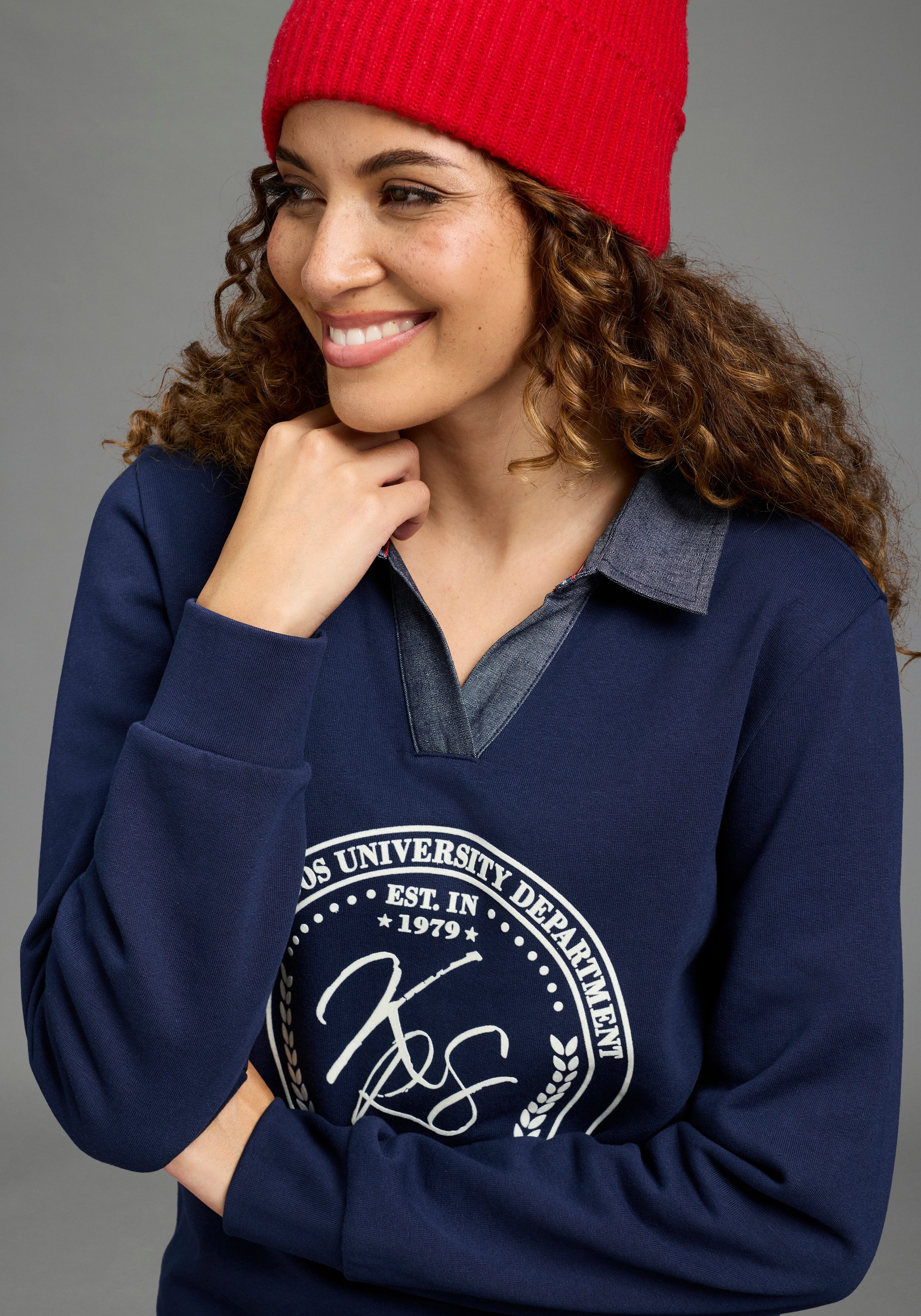 KangaROOS Sweatshirt mit Polokragen und Blende, hüftlange Schnittform