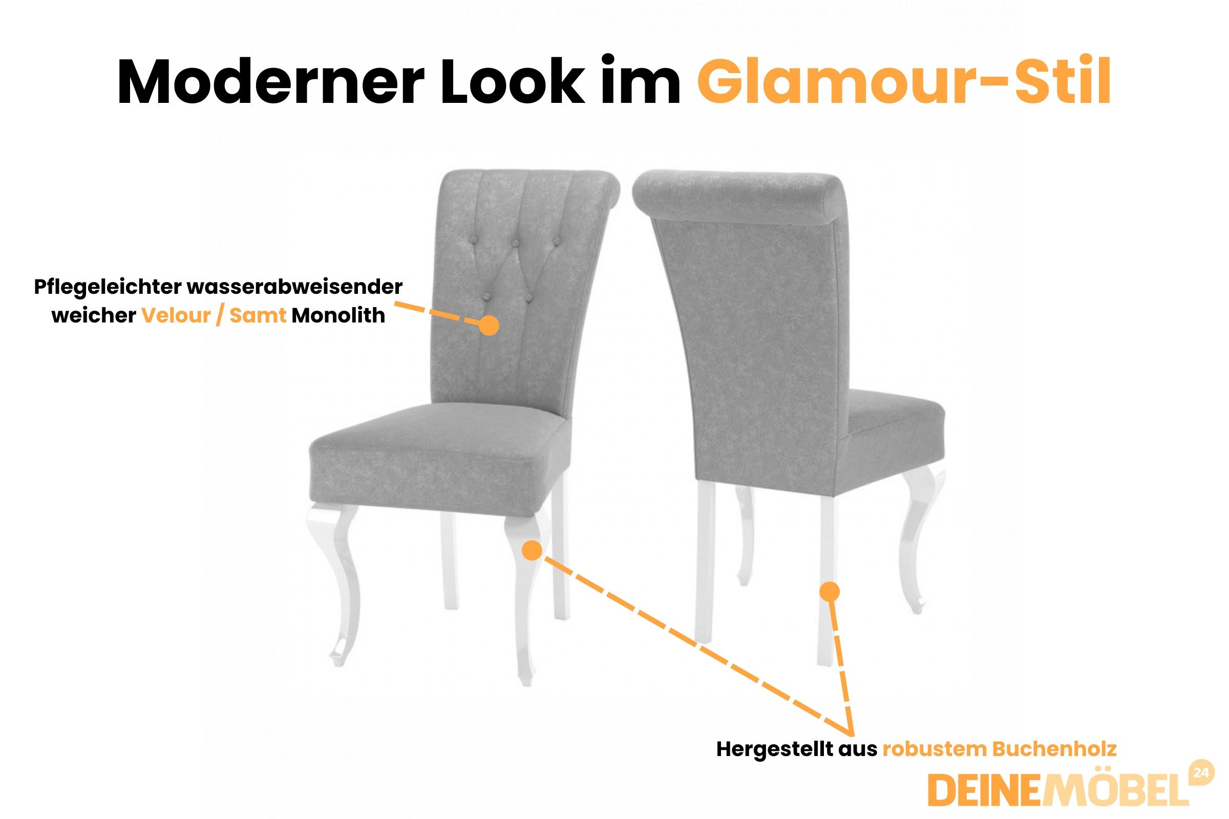 Deine Möbel 24 Esszimmerstuhl LUISE S61 Stuhl 2 4 6 8 10 12 Stühle PREMIUM zum Esszimmer - Set (Beige Hellgrau Grau Anthrazit Graphit), Stühle in Samt Velour Glamour-Still