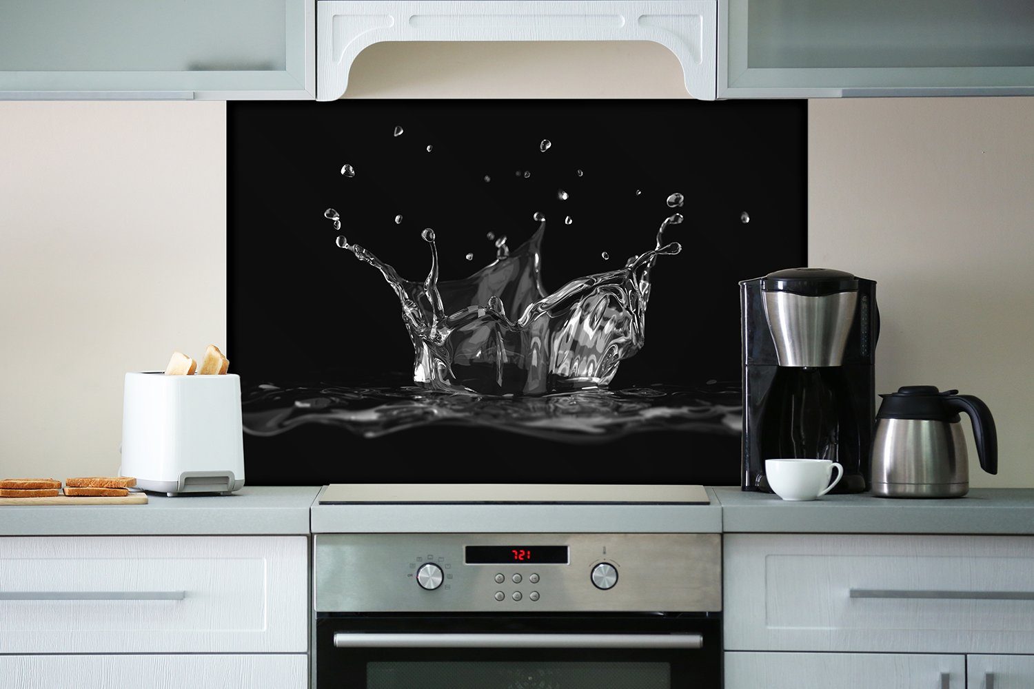(1-tlg) Wallario Aufspritzendes Wasser Küchenrückwand Schwarz-Weiß,