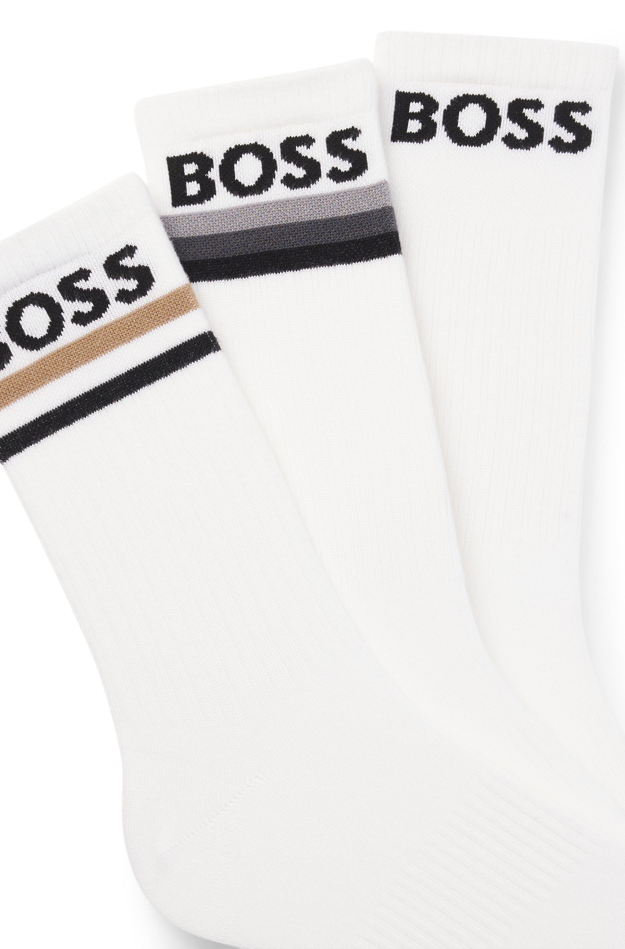BOSS Basicsocken 3PQS PiquetStripe VI (3-Paar) aus Bambus-Mix mit Logos
