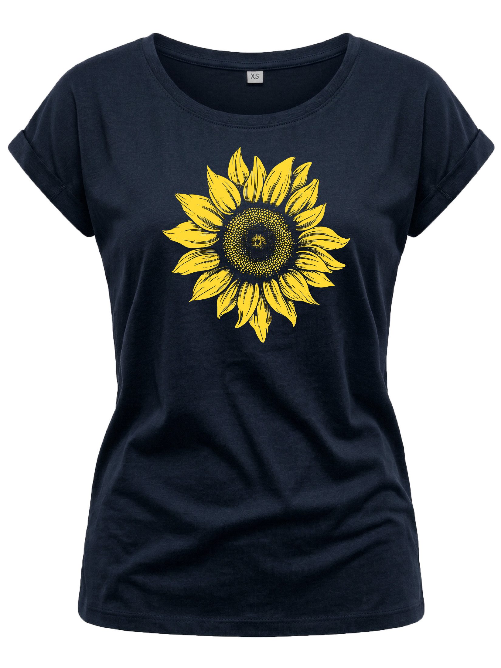 Print-Shirt Damen Blumenprint Sonnenblume Blumen Motiv Blumenmuster Sommer Top