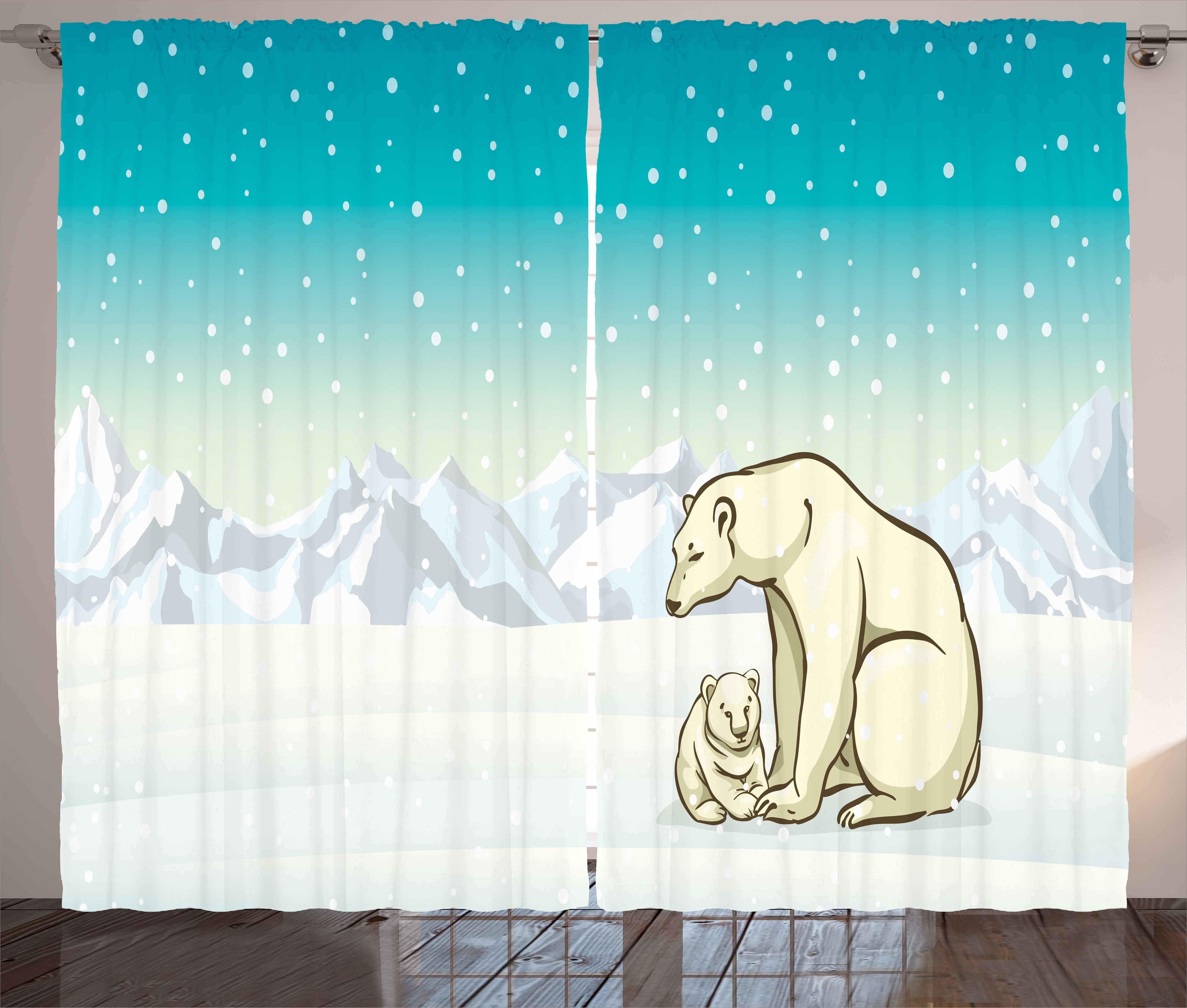 Gardine Schlafzimmer Kräuselband Vorhang mit Schlaufen und Haken, Abakuhaus, Eisbär Arctic Tierfamilie