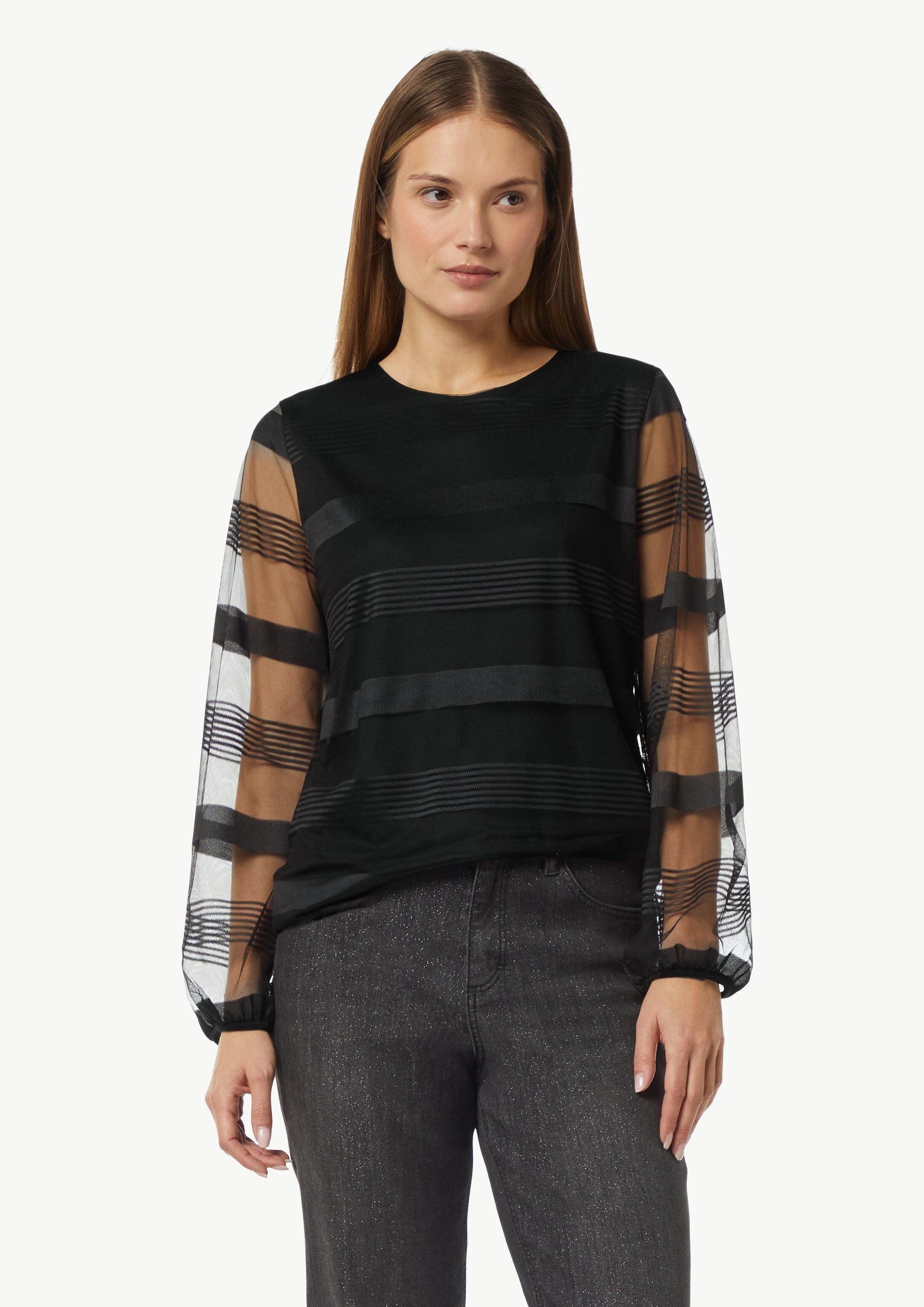 comma Langarmshirt T-Shirt Gestreiftes Mesh-Shirt