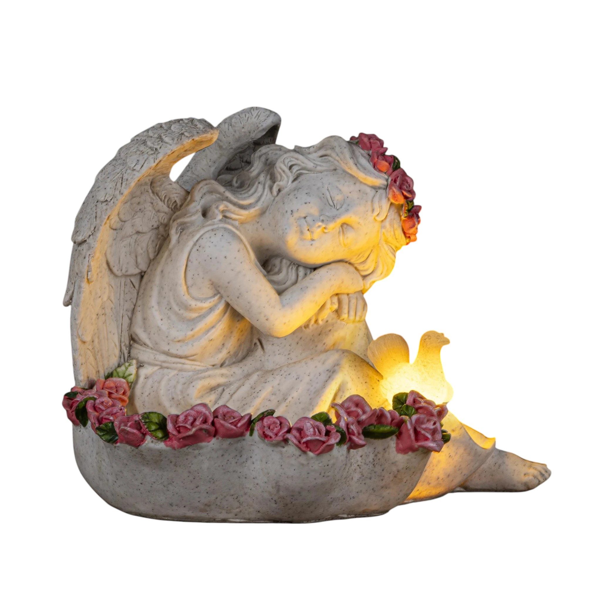 Meinposten Engelfigur Gartendeko Solar Gartenfiguren Außen LED Schutzengel Vogeltränke (1 St)